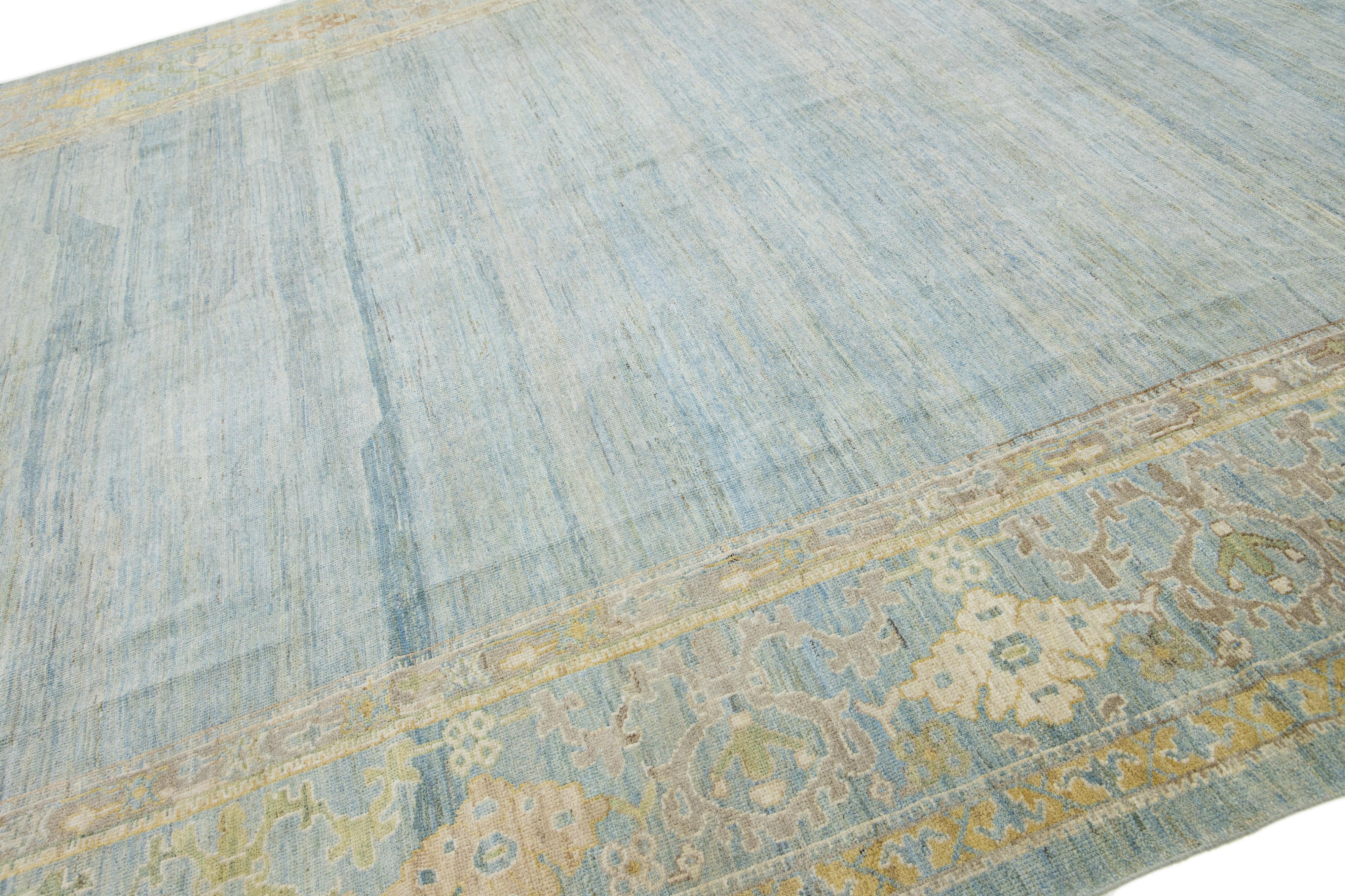 12 x 15 Apadana's Moderner Sultanabad Blauer entworfener Wollteppich in Sultanabad-Blau im Angebot 3