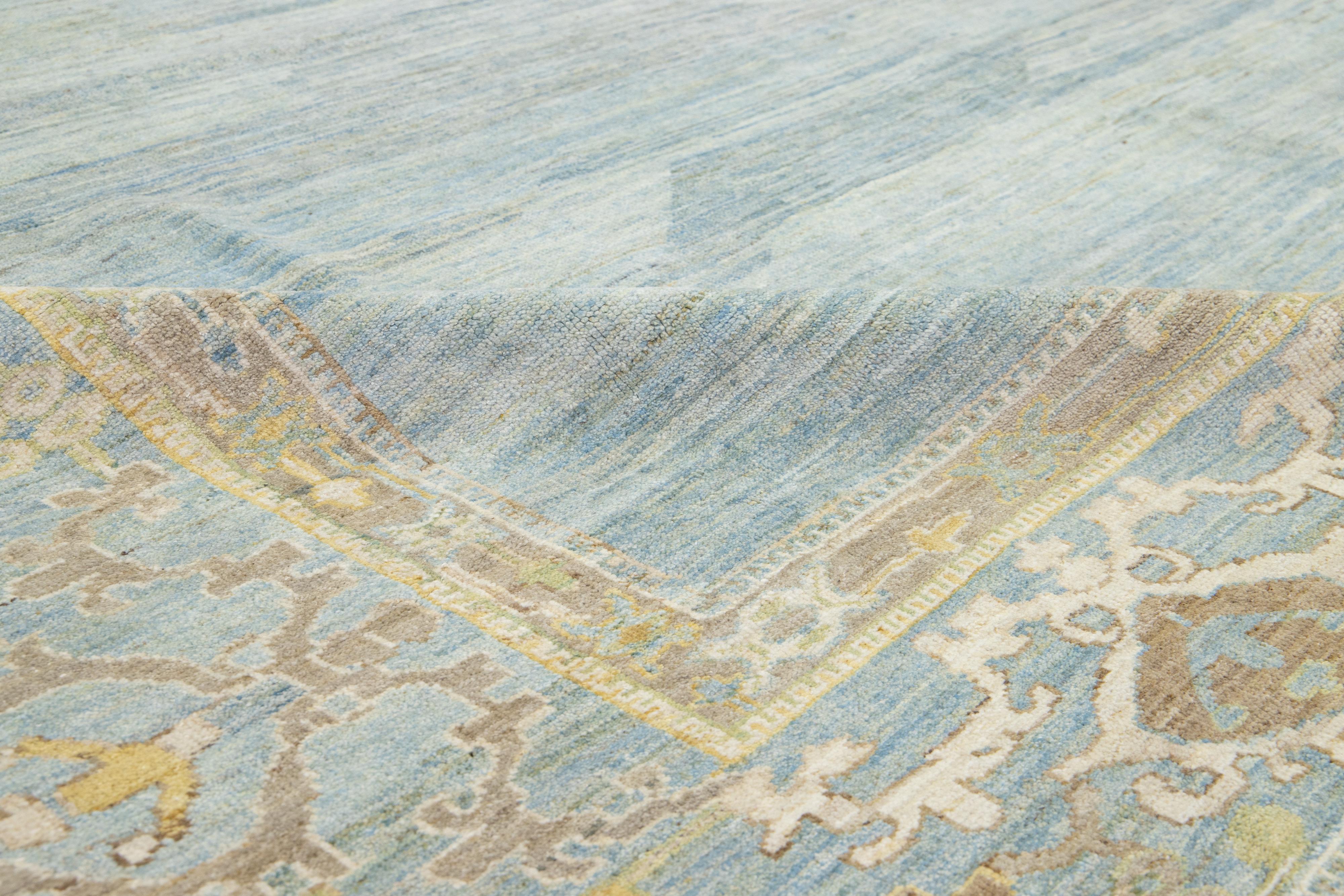 12 x 15 Apadana's Moderner Sultanabad Blauer entworfener Wollteppich in Sultanabad-Blau im Angebot 2