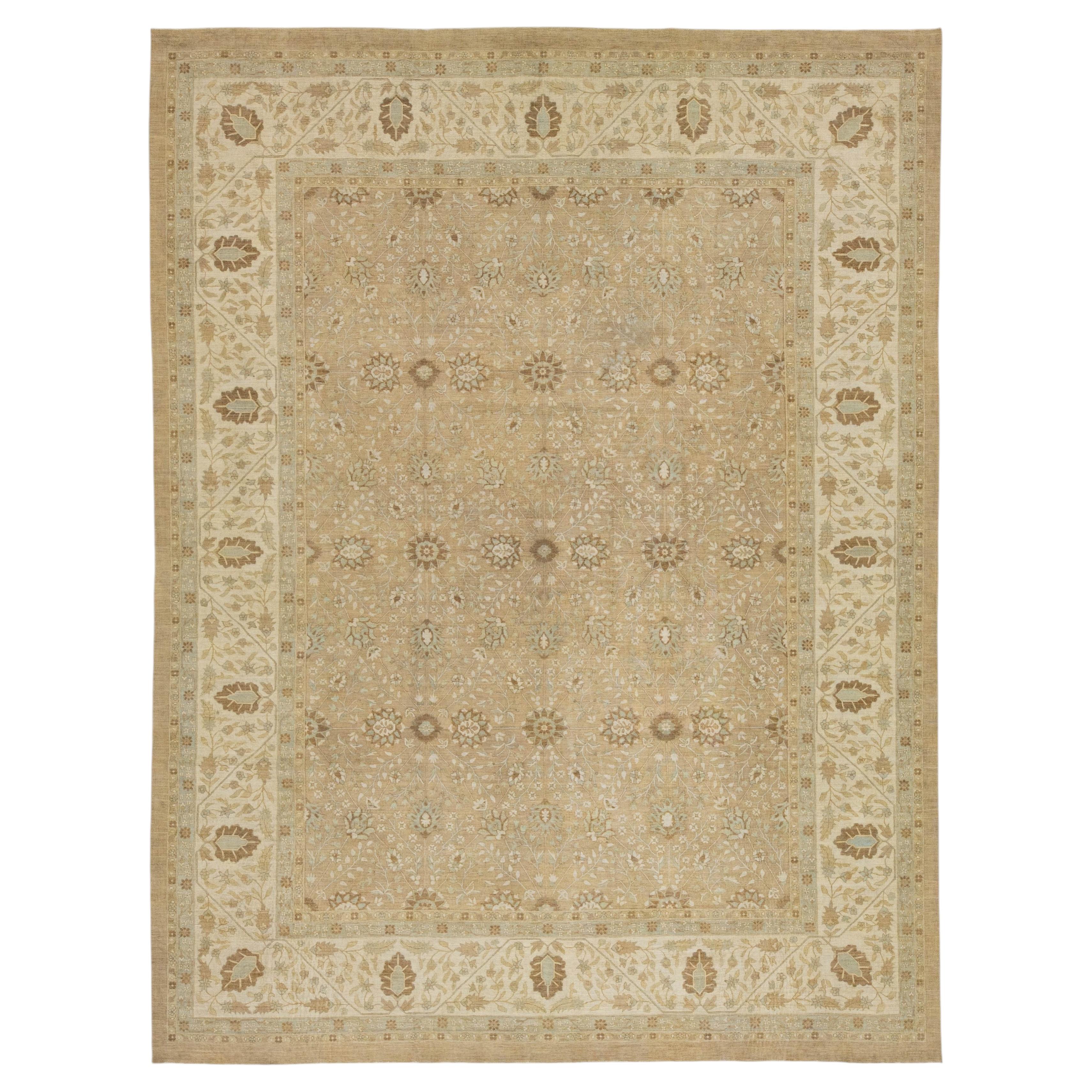 12 x 15 Artisan-Crafted Wool Oushak Style Rug – Ivory & Muted Gold Traditional