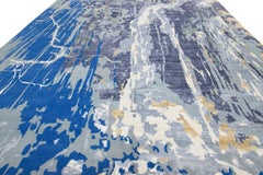 12 x 15 Blue and Gray Contemporary Wool and Silk Rug With Abstract Design