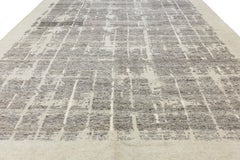 12 x 15 Contemporary Abstract Grid Wool Area Rug – Neutral Slate & Cream