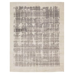 12 x 15 Contemporary Abstract Grid Wool Area Rug – Neutral Slate & Cream