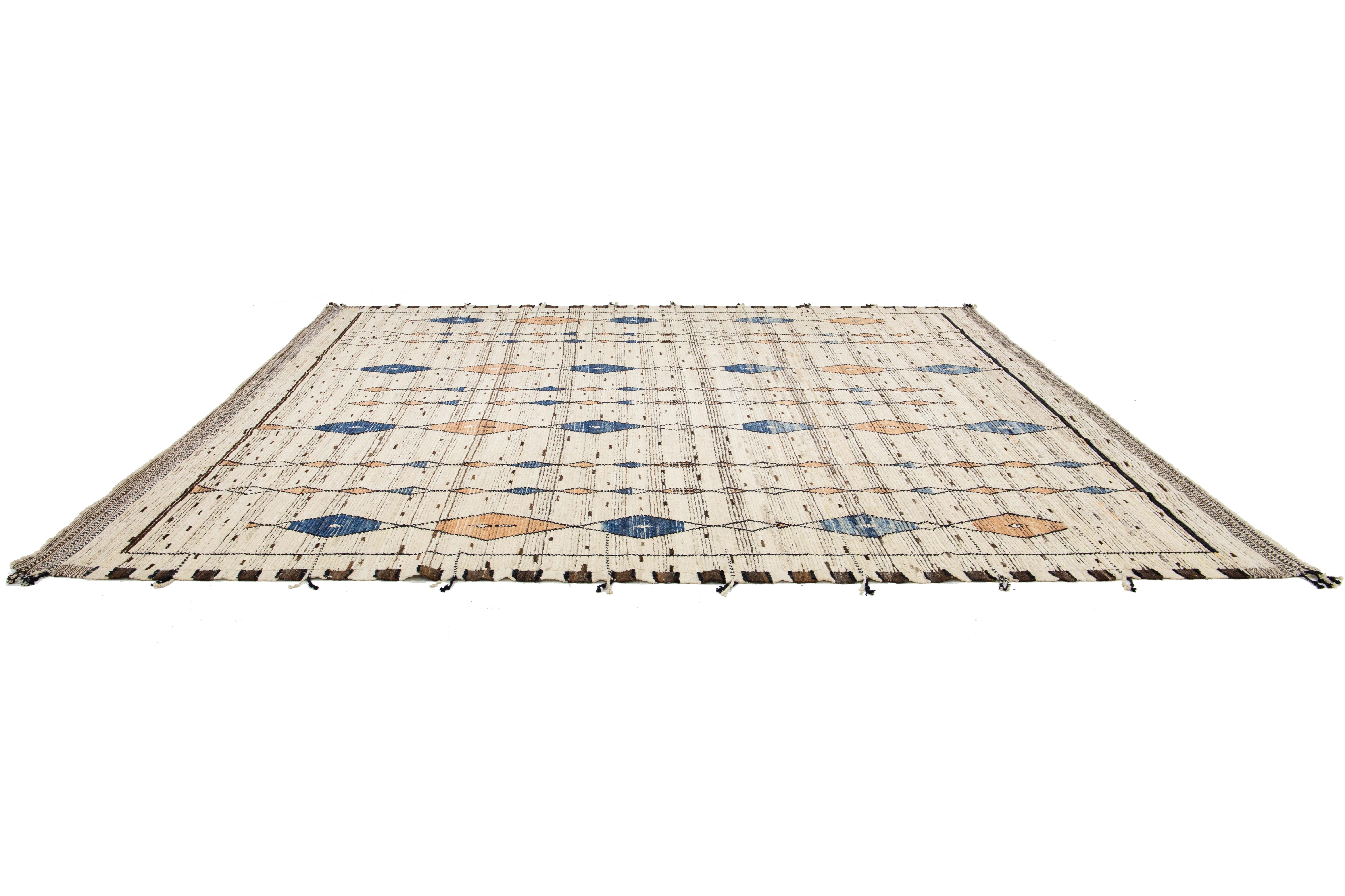 12 x 15 Alfombra Contemporánea de Lana Anudada a Mano Estilo Marroquí-Tribal Beige en venta 2