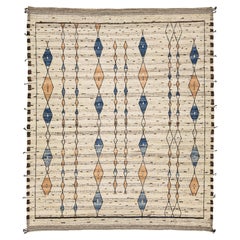 12 x 15 Contemporary Hand-Knotted Beige Moroccan- Tribal Style Wool Rug