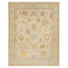 12 x 15 By Design Modern Floral Oushak Style Tappeto di lana fatto a mano in beige
