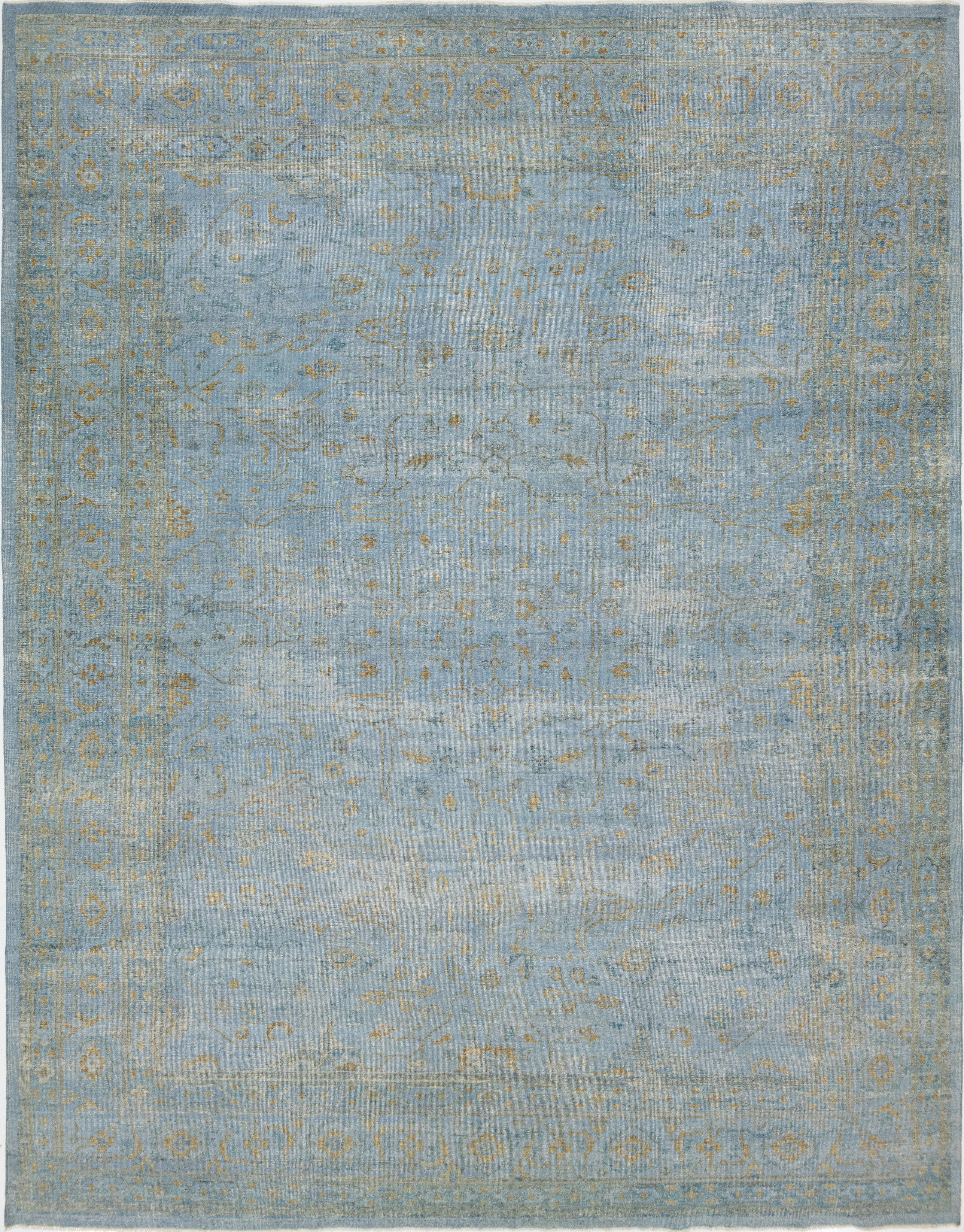12 x 15 Tapis contemporain en laine d'Oushak fait main avec champ bleu en vente