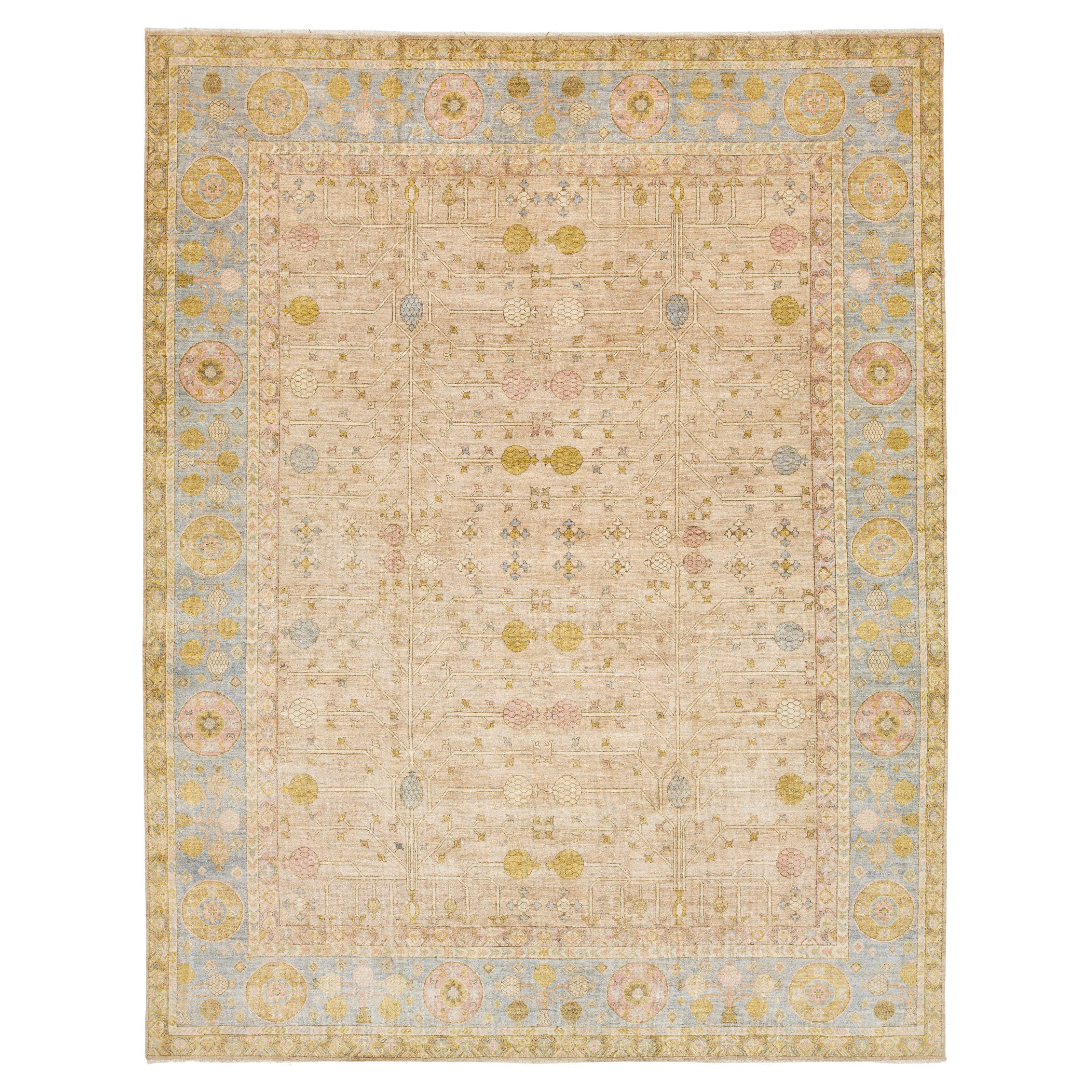 12 x 15 Modern Designed Khotan Style Wool Rug In Beige