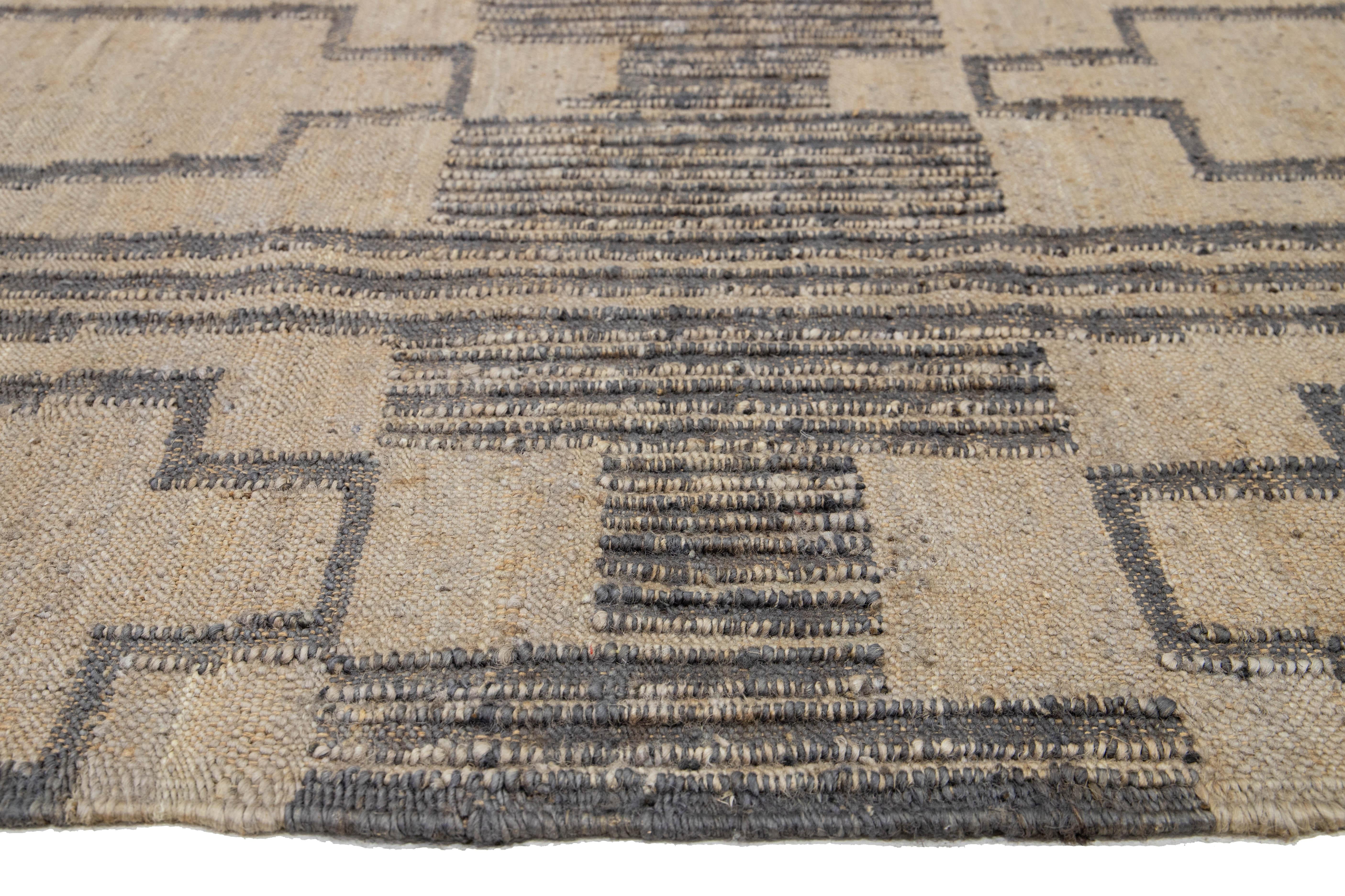 12 x 15 Modern Dhurrie Designed Natural Jute Rug For Sale 2