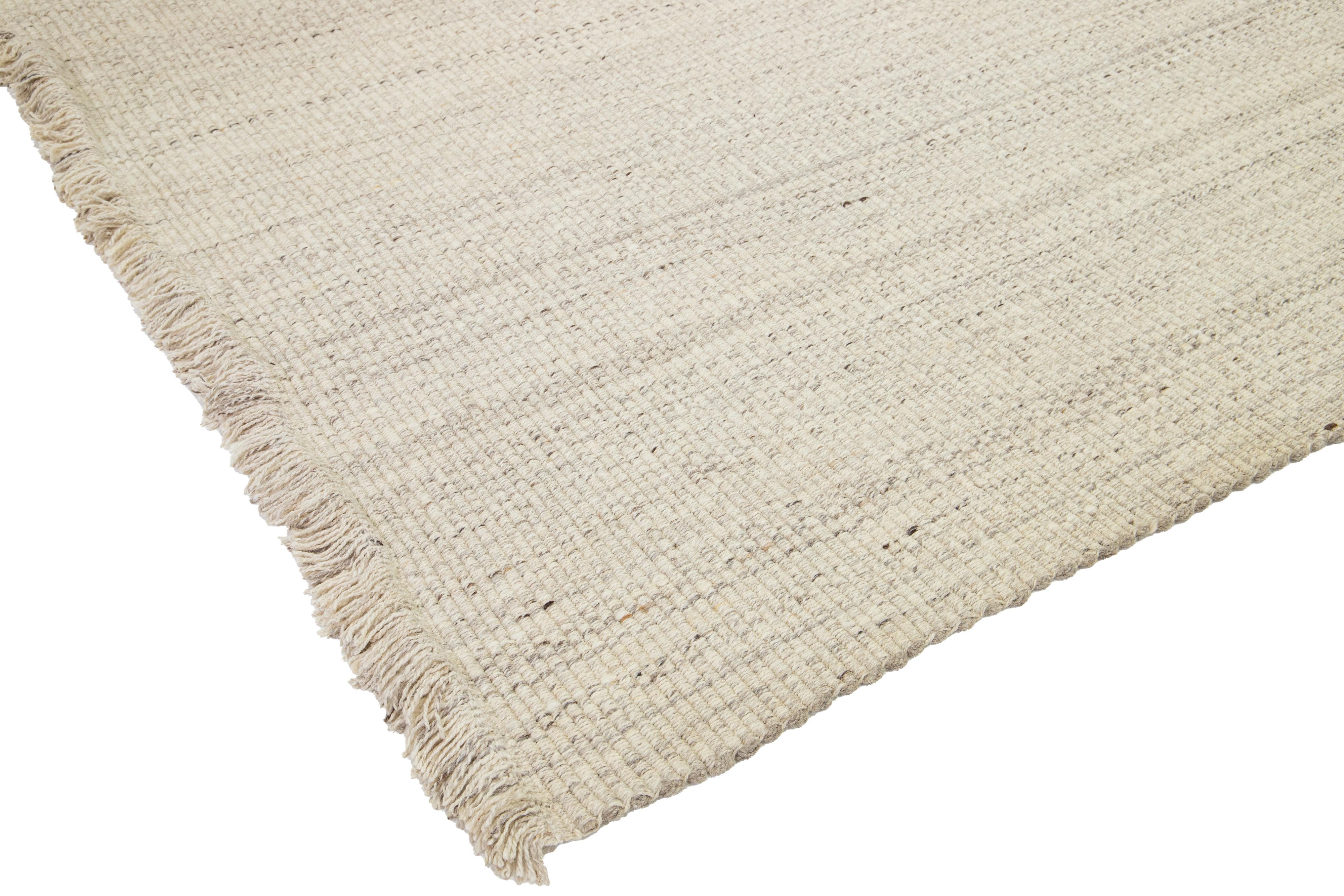 12 x 15  Tappeto moderno in lana beige a tessitura piatta con design geometrico in vendita 3