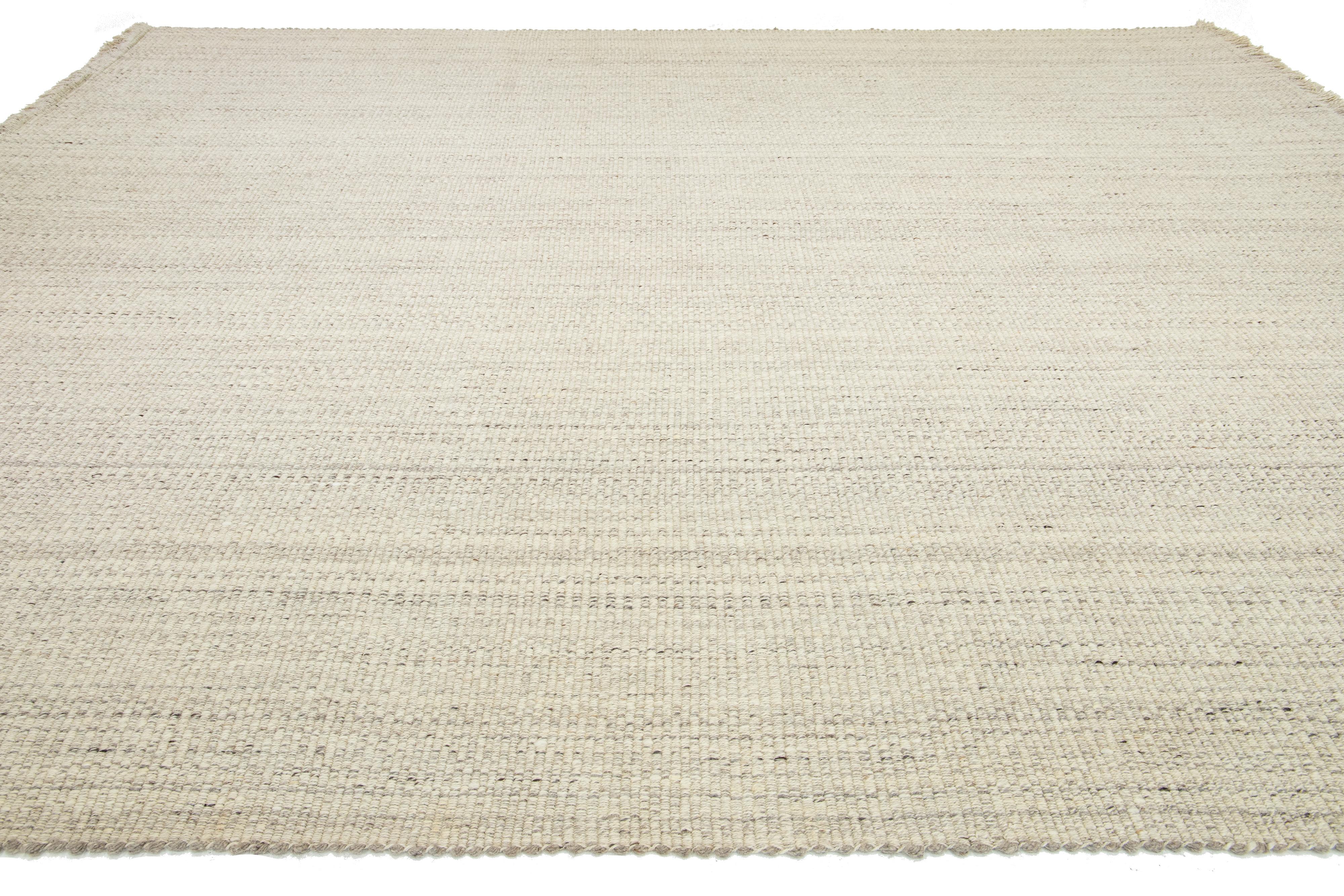 12 x 15  Tappeto moderno in lana beige a tessitura piatta con design geometrico In condizioni Nuovo in vendita a Norwalk, CT