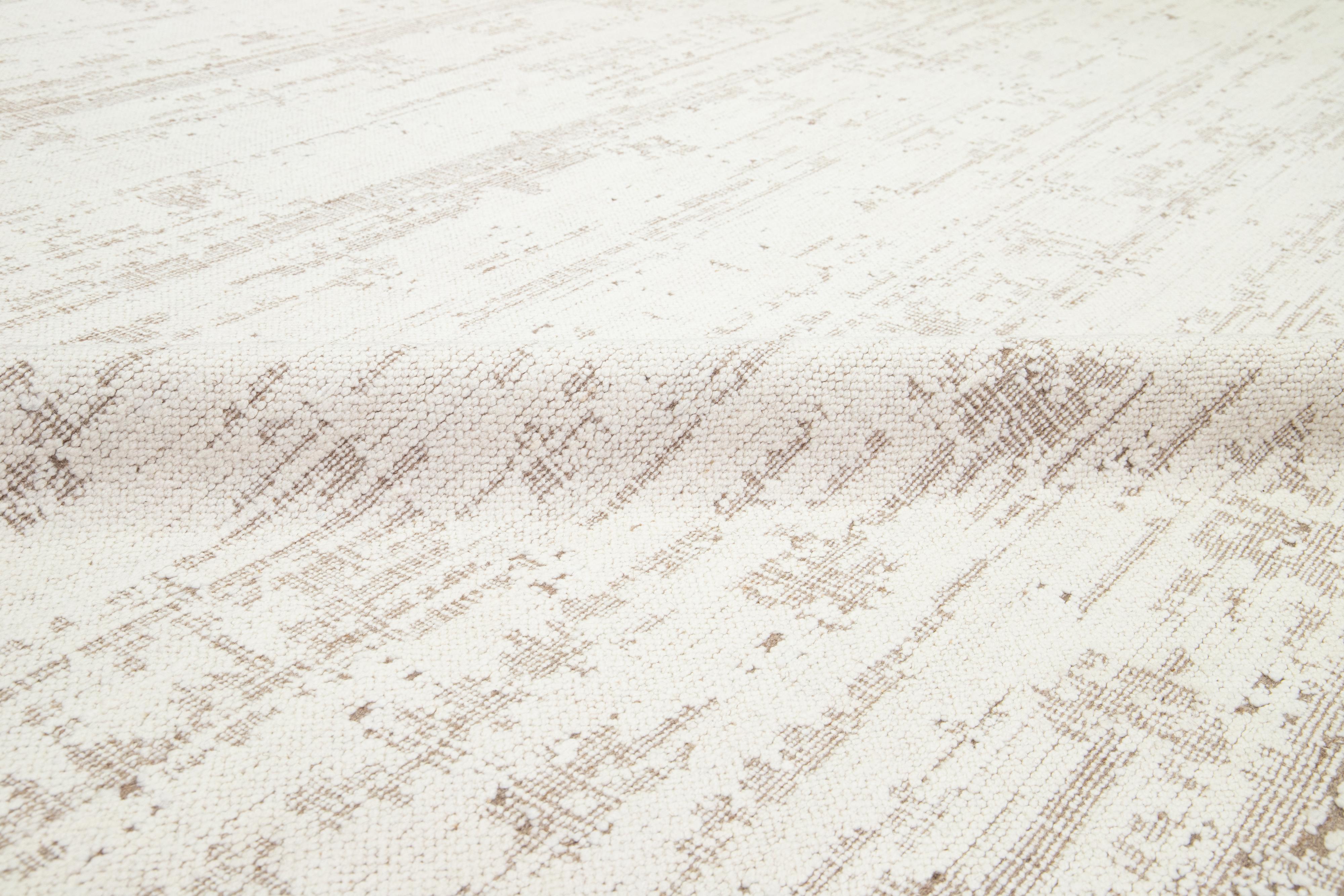 12 x 15  Moderner Flachgewebe-Teppich aus elfenbeinfarbener Wolle mit abstraktem Design im Angebot 3