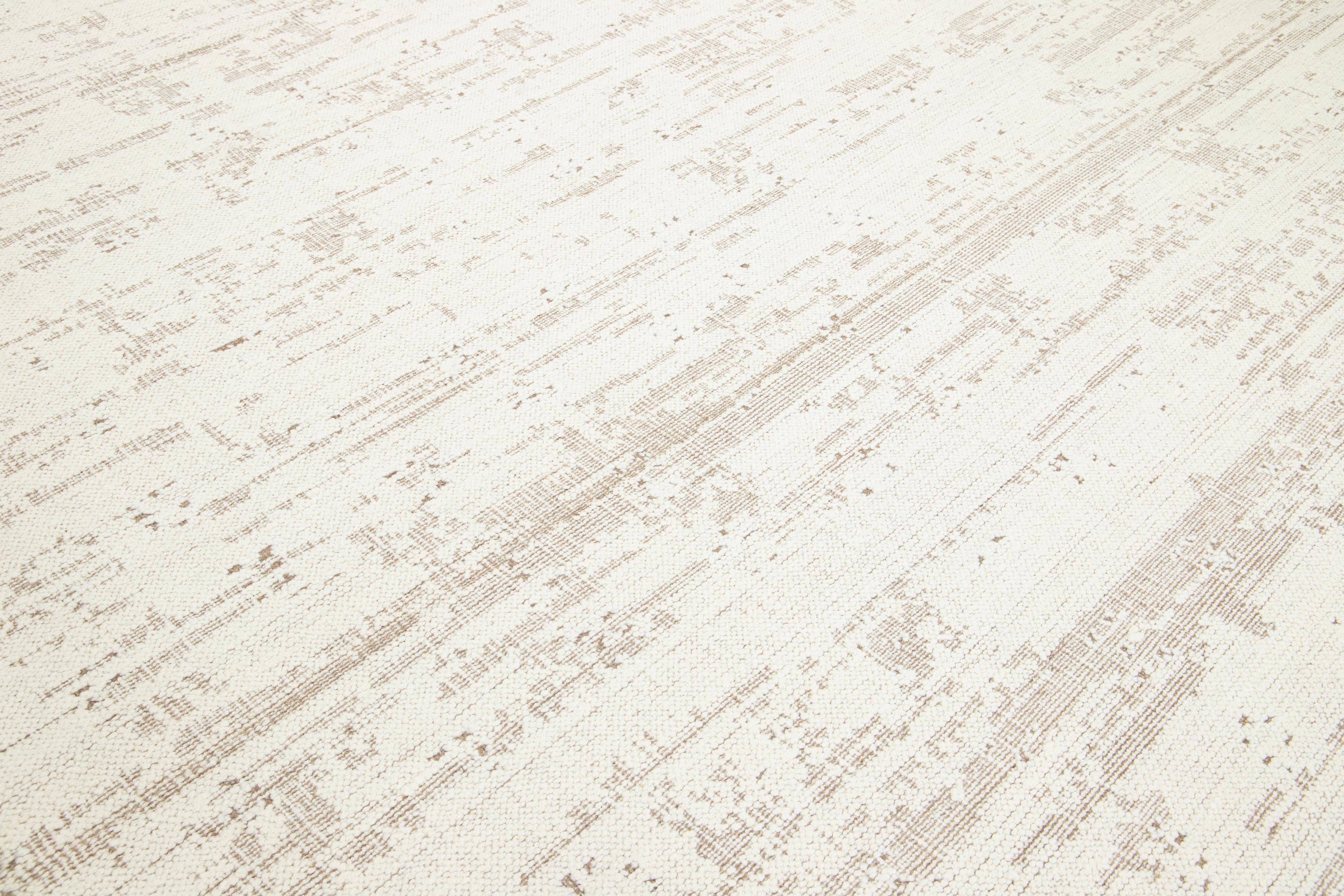 12 x 15  Moderner Flachgewebe-Teppich aus elfenbeinfarbener Wolle mit abstraktem Design im Angebot 2