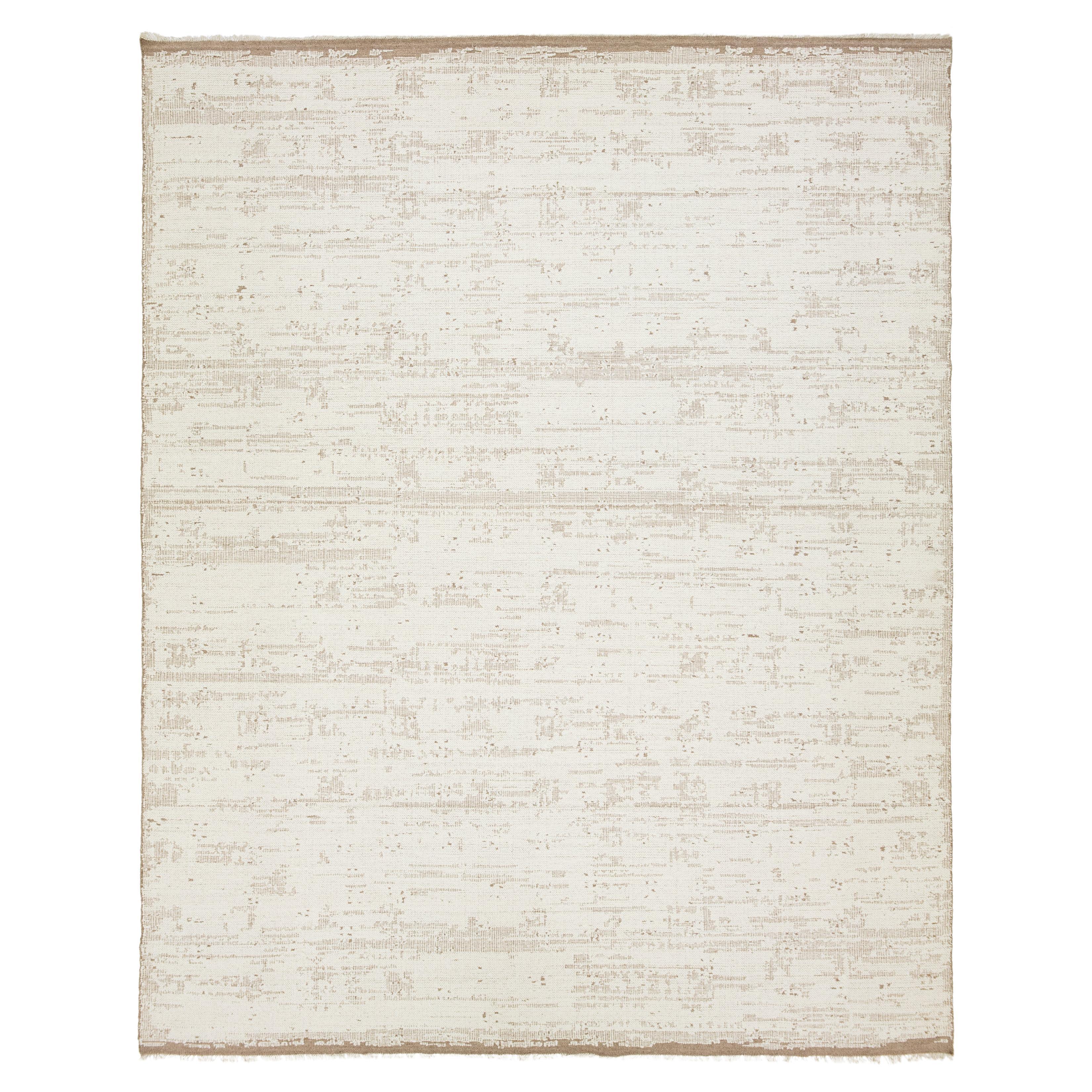 12 x 15  Tapis moderne en laine ivoire à tissage plat au design abstrait