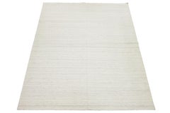 12 x 15 Modern Flatweave Wool rug Handmade In Ivory With Stiped Design