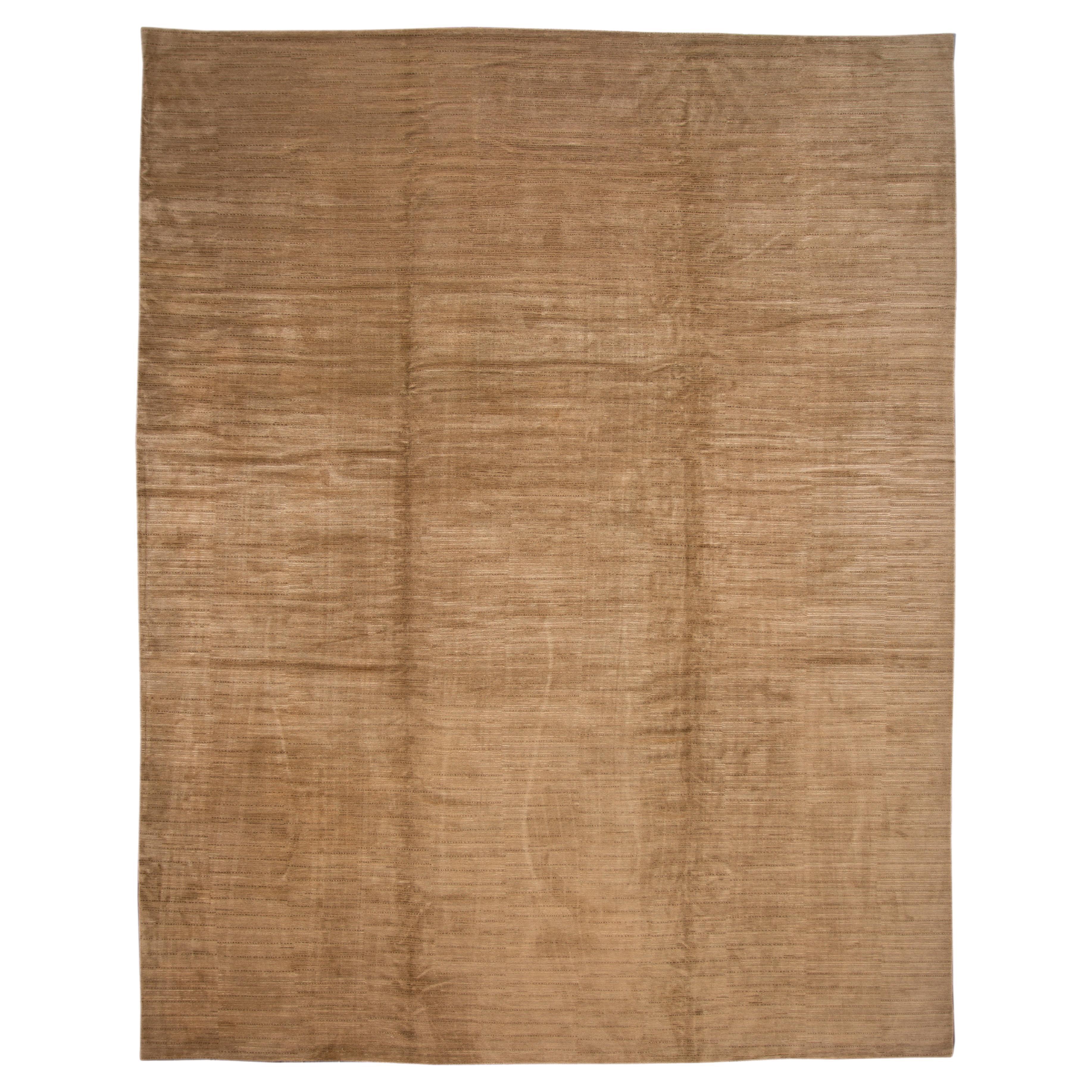 12 x 15 Moderner handgefertigter nepalesischer Wollteppich in Brown im Angebot