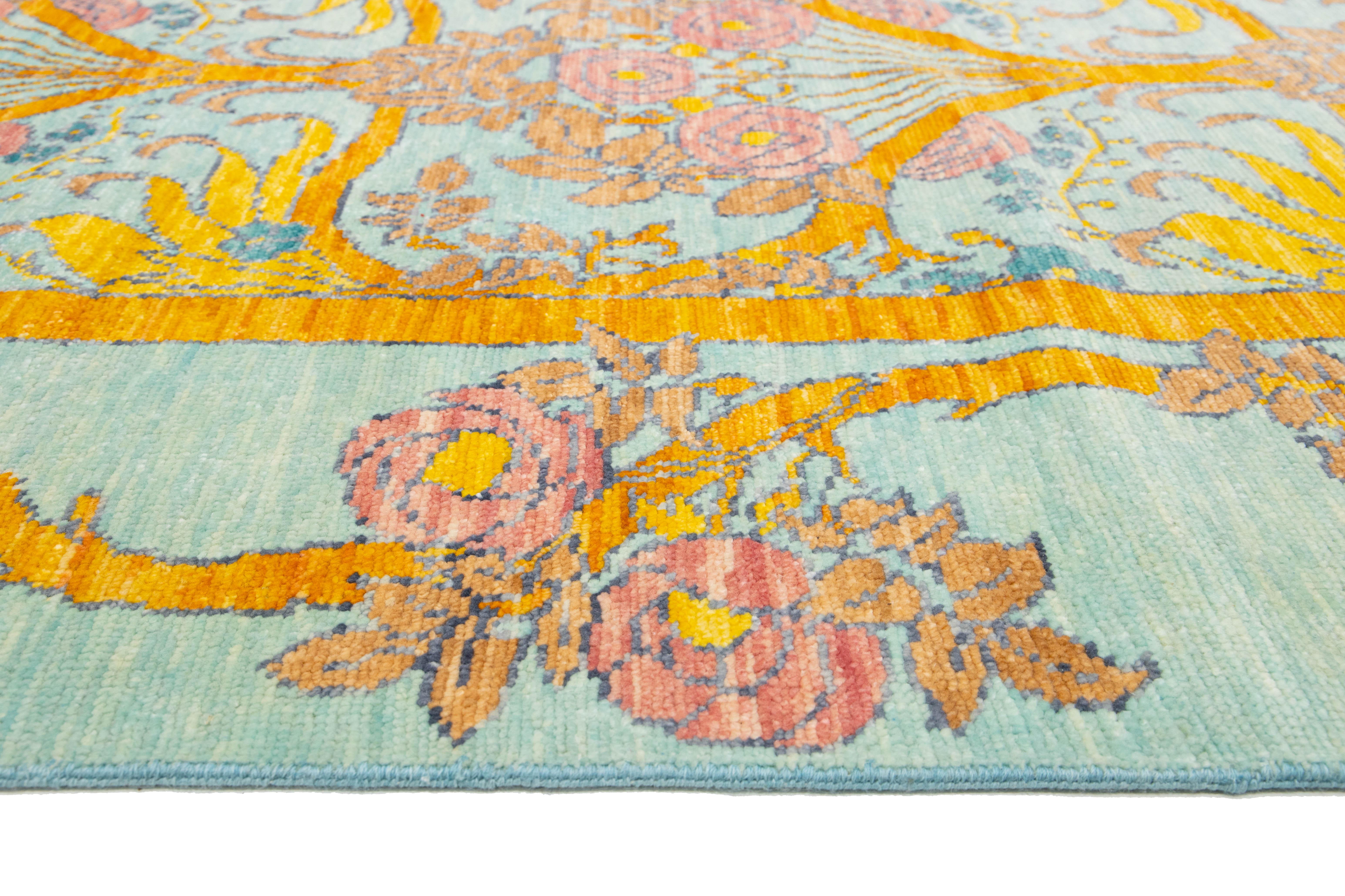 12 x 15 Alfombra Moderna De Lana Estilo Oushak En Azul Claro Con Motivo Allover en Nuevo estado para la venta en Norwalk, CT