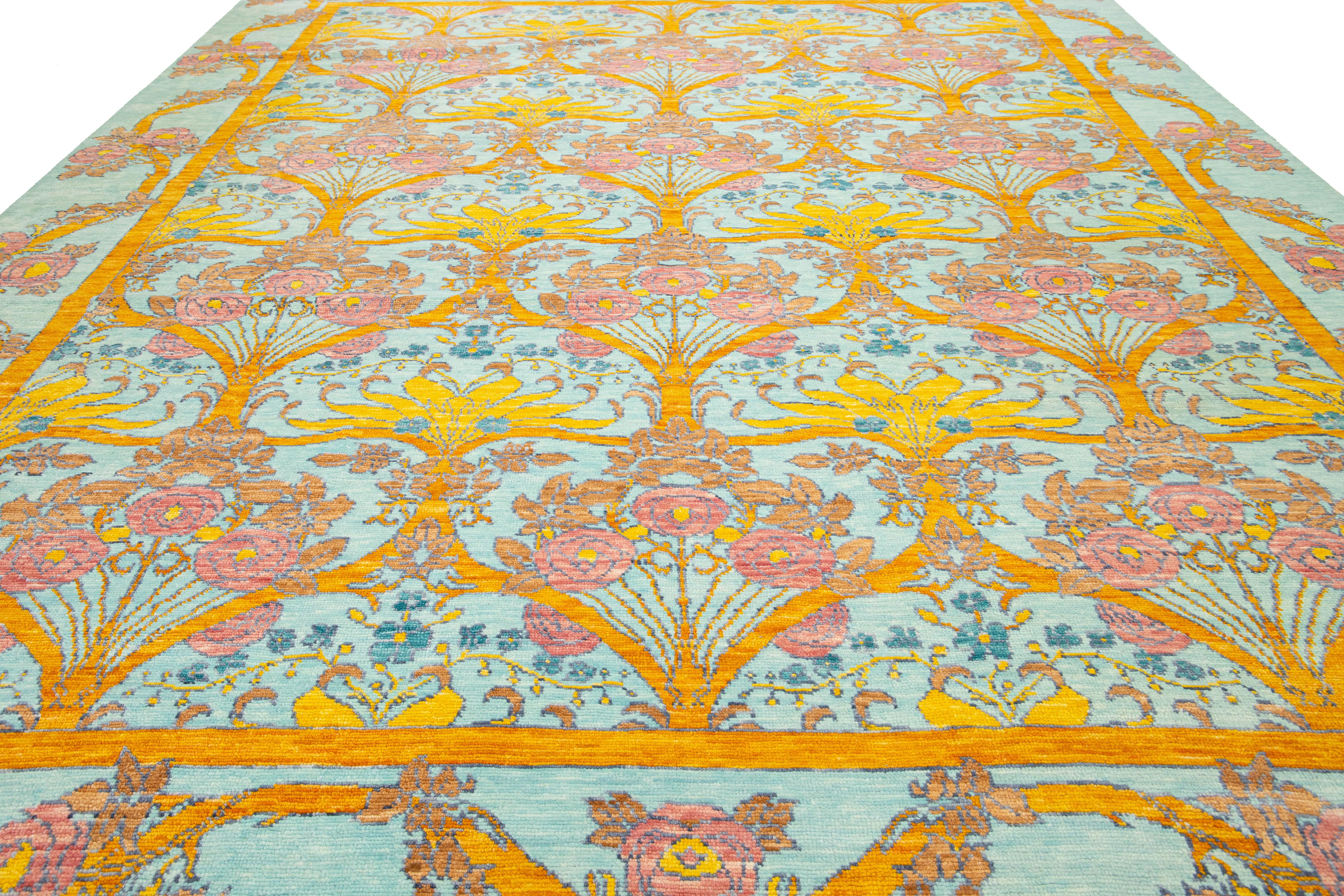 12 x 15 Alfombra Moderna De Lana Estilo Oushak En Azul Claro Con Motivo Allover en venta 2