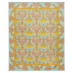 12 x 15 Modern Oushak Style Wool Rug In Light Blue Features Allover Pattern
