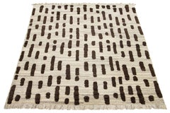 12 x 15 Tappeto organico moderno in lana marocchina beige con motivo geometrico marrone