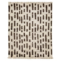 12 x 15 Organic Modern Moroccan Beige Wool Rug with Brown Geometric Pattern