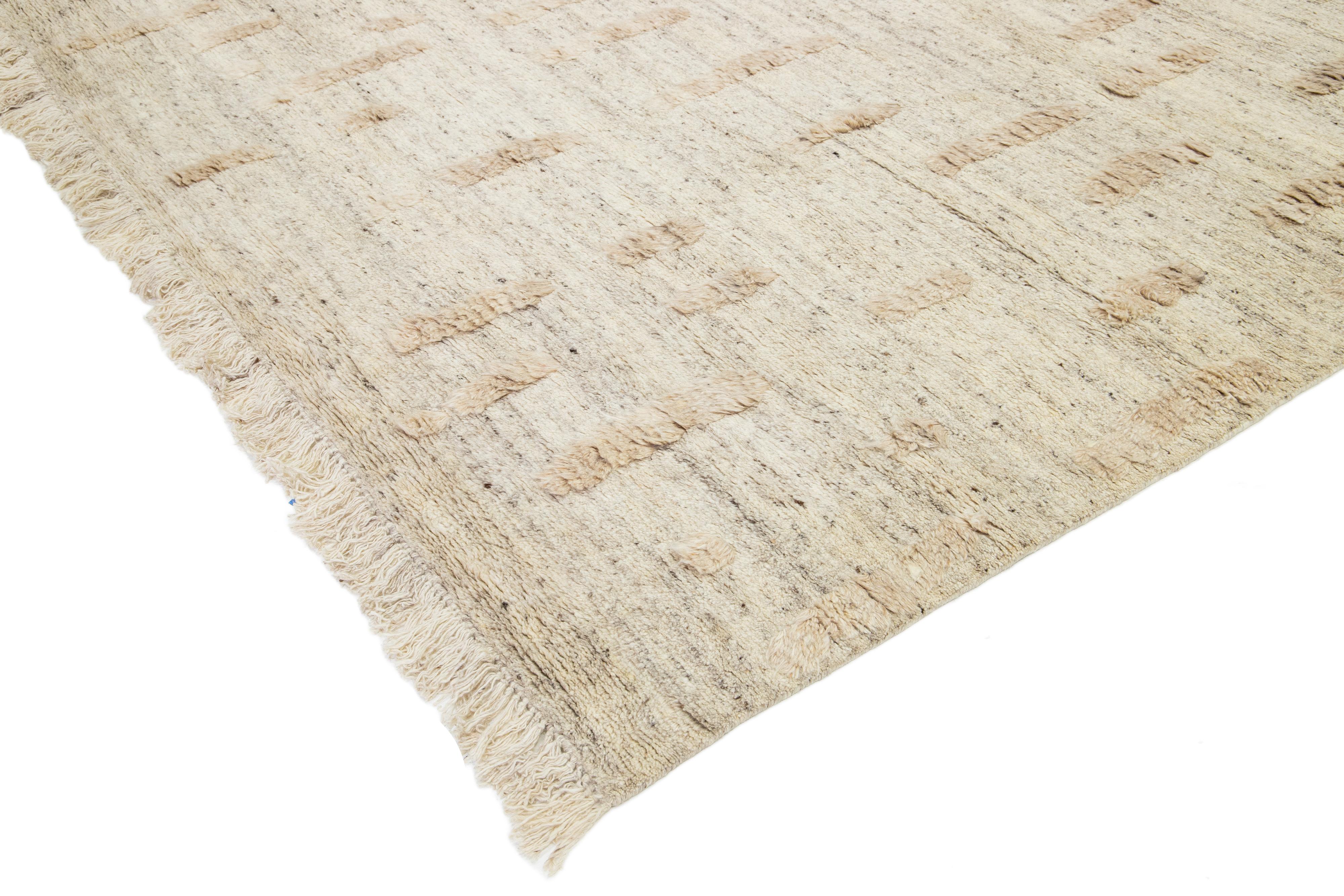 12 x 15 Room Size Modern Moroccan Designed Wool Rug In Beige For Sale 4