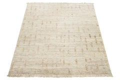 12 x 15 Room Size Modern Moroccan Designed Wool Rug In Beige