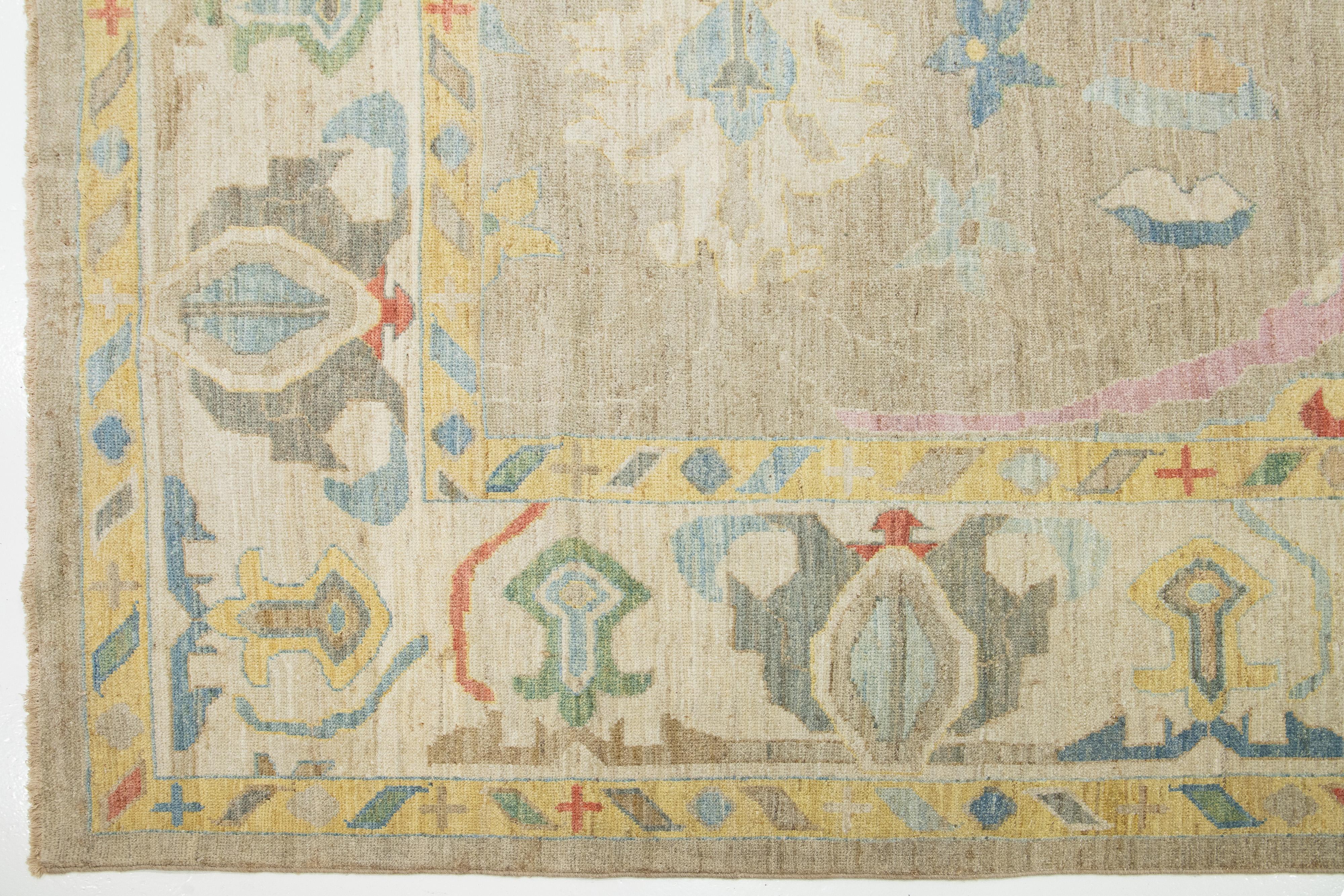 Tappeto di lana moderno Sultanabad Rugs di Apadana fatto a mano in marrone scuro in vendita 2