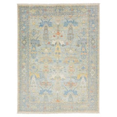 12 x 16 Moderner handgeknüpfter Sultanabad Rugs Wollteppich - Himmelblau & Goldrute Floral