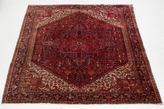 12 x 16 Red Antique Heriz Wool Rug Handmade With Medallion Motif