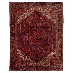 12 x 16 Red Antique Heriz Wool Rug Handmade With Medallion Motif