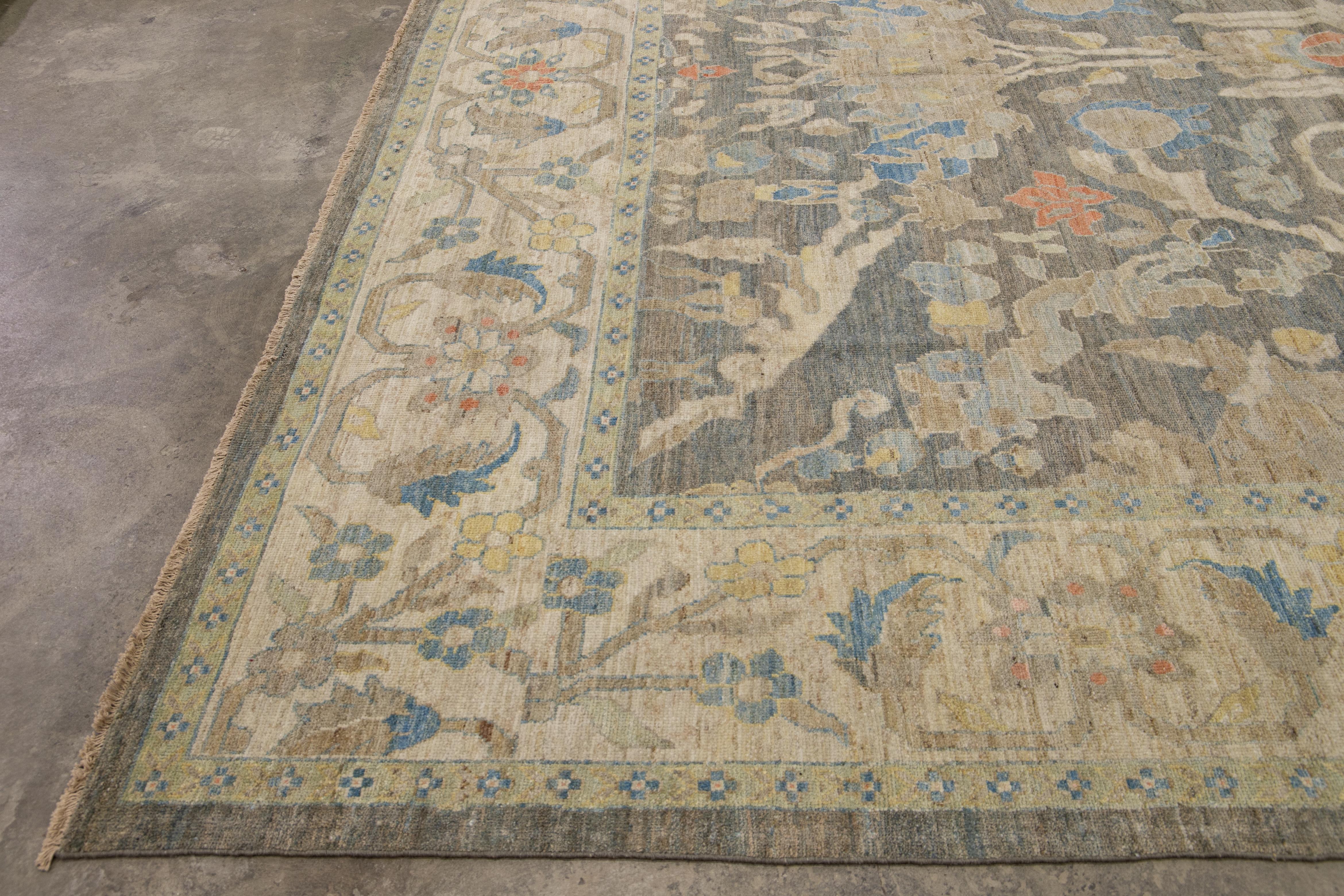 12 x 17 Moderner Sultanabad Wollteppich Handgefertigt In Blau Mit Floralem Design im Angebot 3