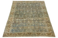 12 x 18 Antique Persian Bidjar Area Wool Rug – Blue & Tan Allover Floral