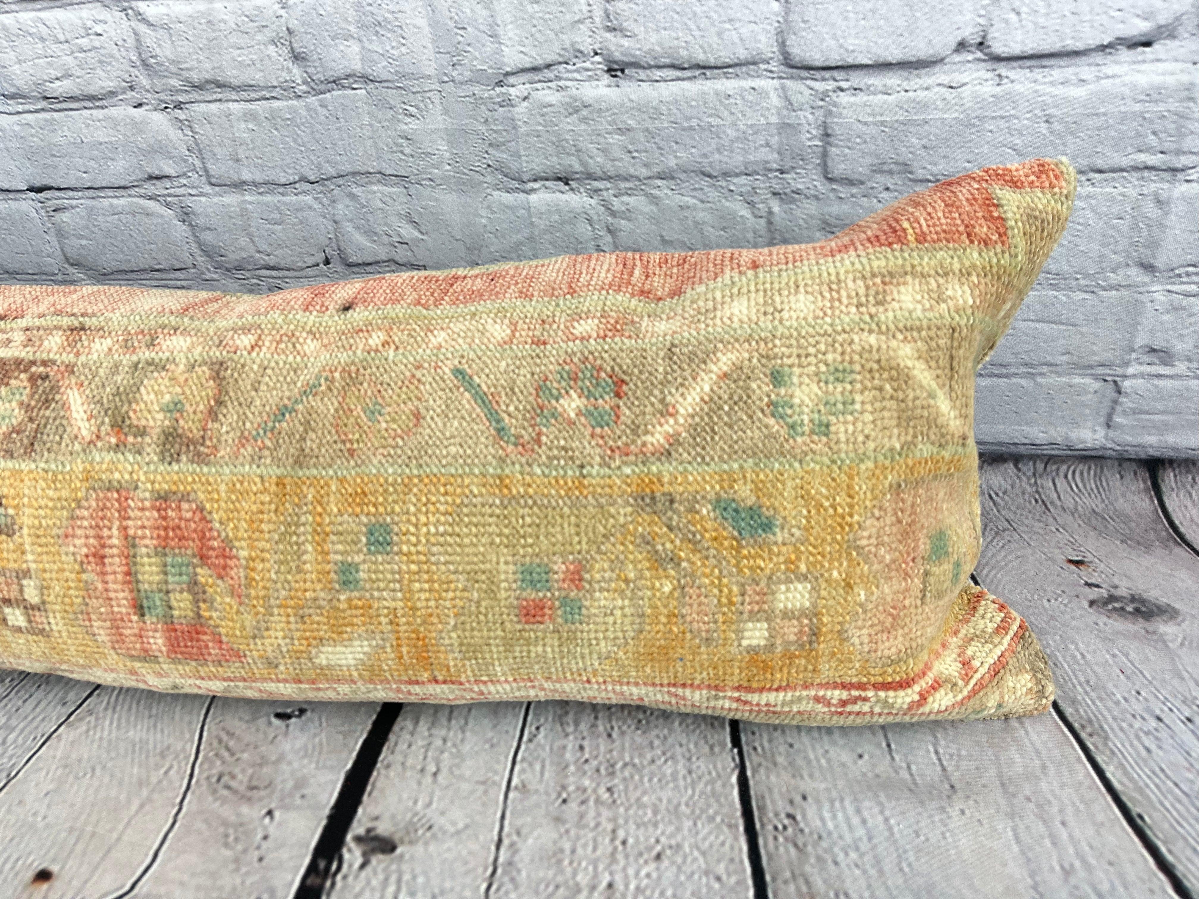 Hand-Knotted 12 x 36 Lumbar Rug Pillow Turkish Essence Turkish Pillow Cushion Cover #6662 For Sale