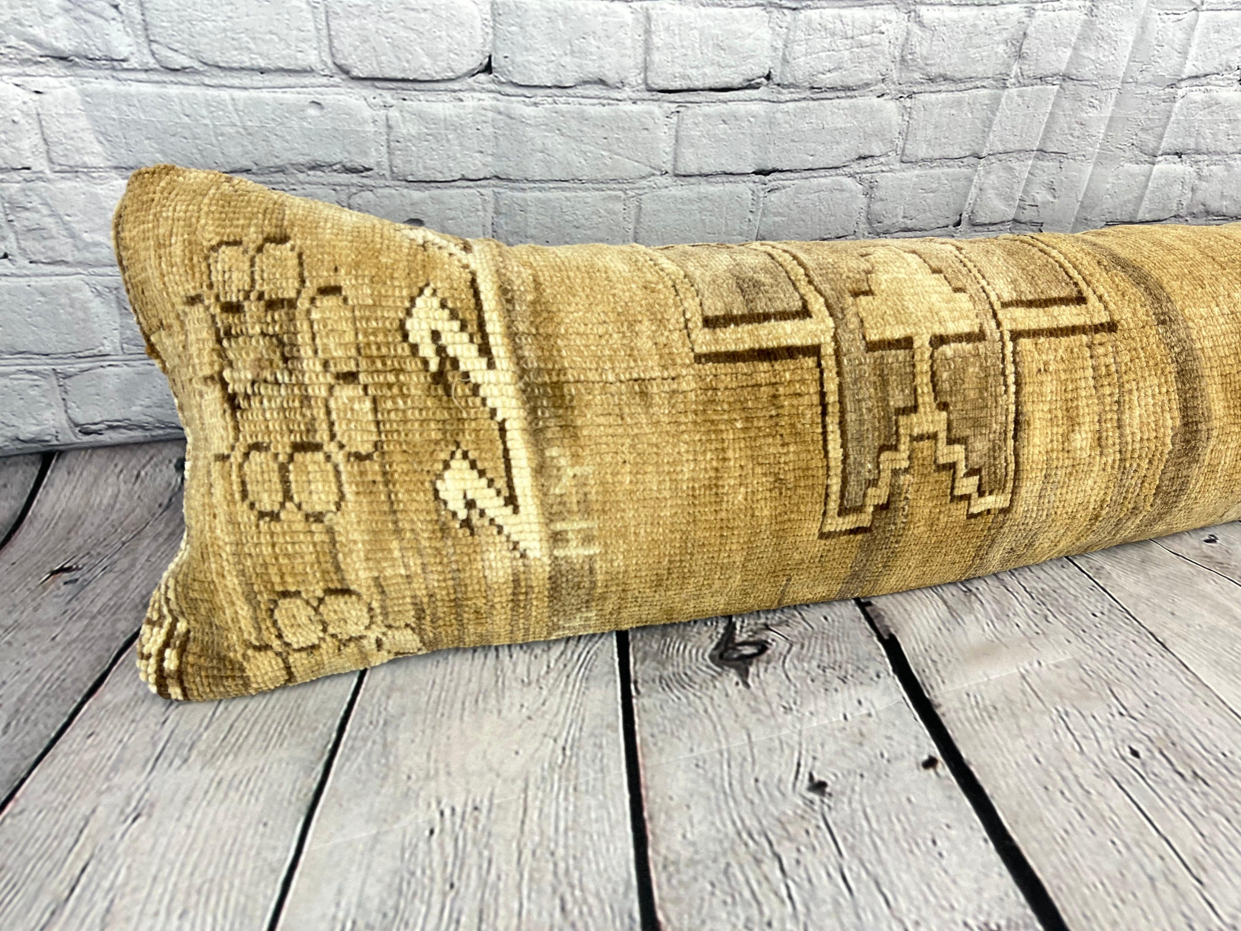 Hand-Knotted 12 x 46 Lumbar Rug Pillow Bliss Haven Turkish Pillow Cushion Cover #7740 For Sale