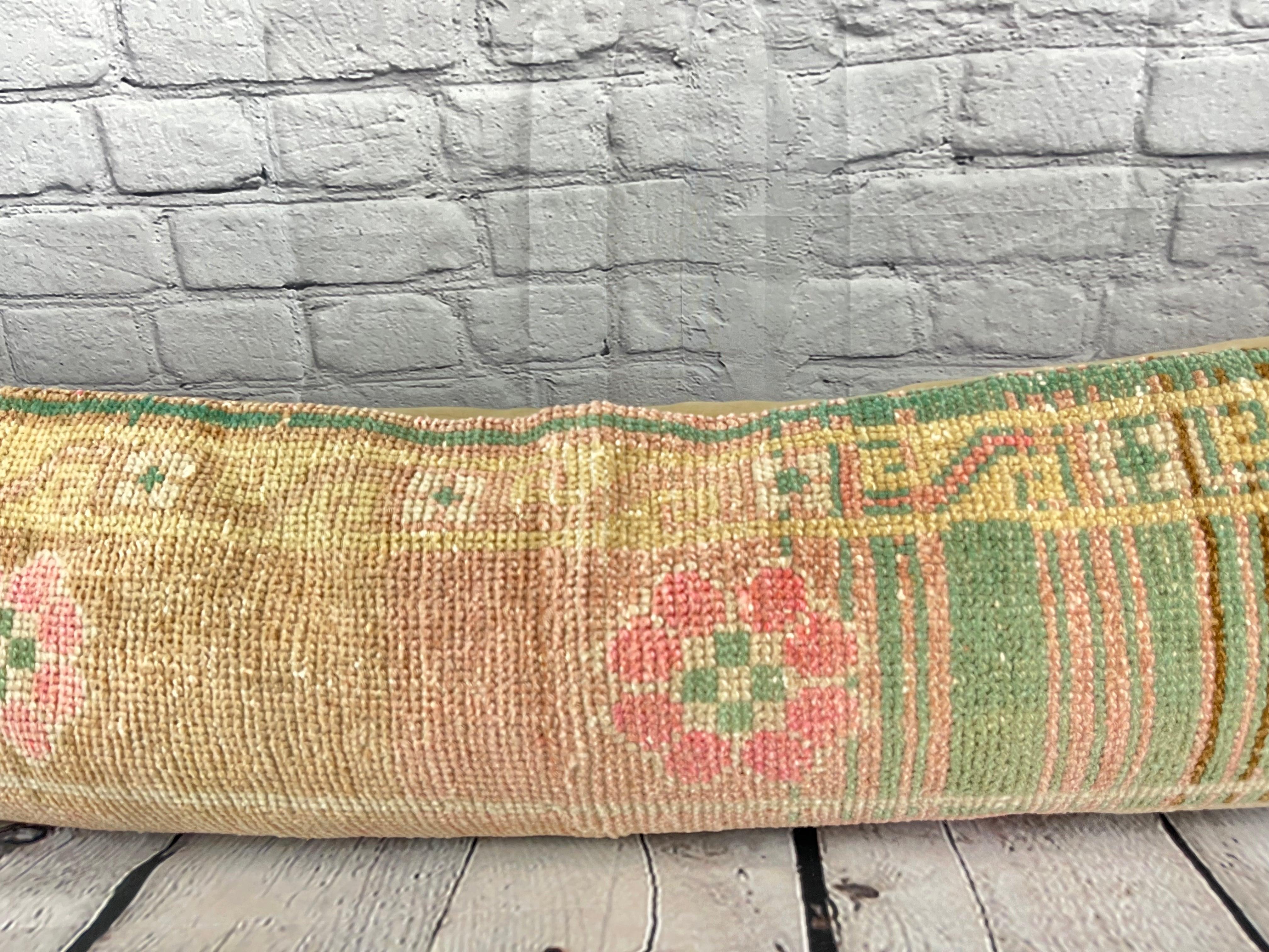 Noué à la main Coussin d'oreiller Tapis lombaire Opulence orientale 12 x 46 #7777 en vente