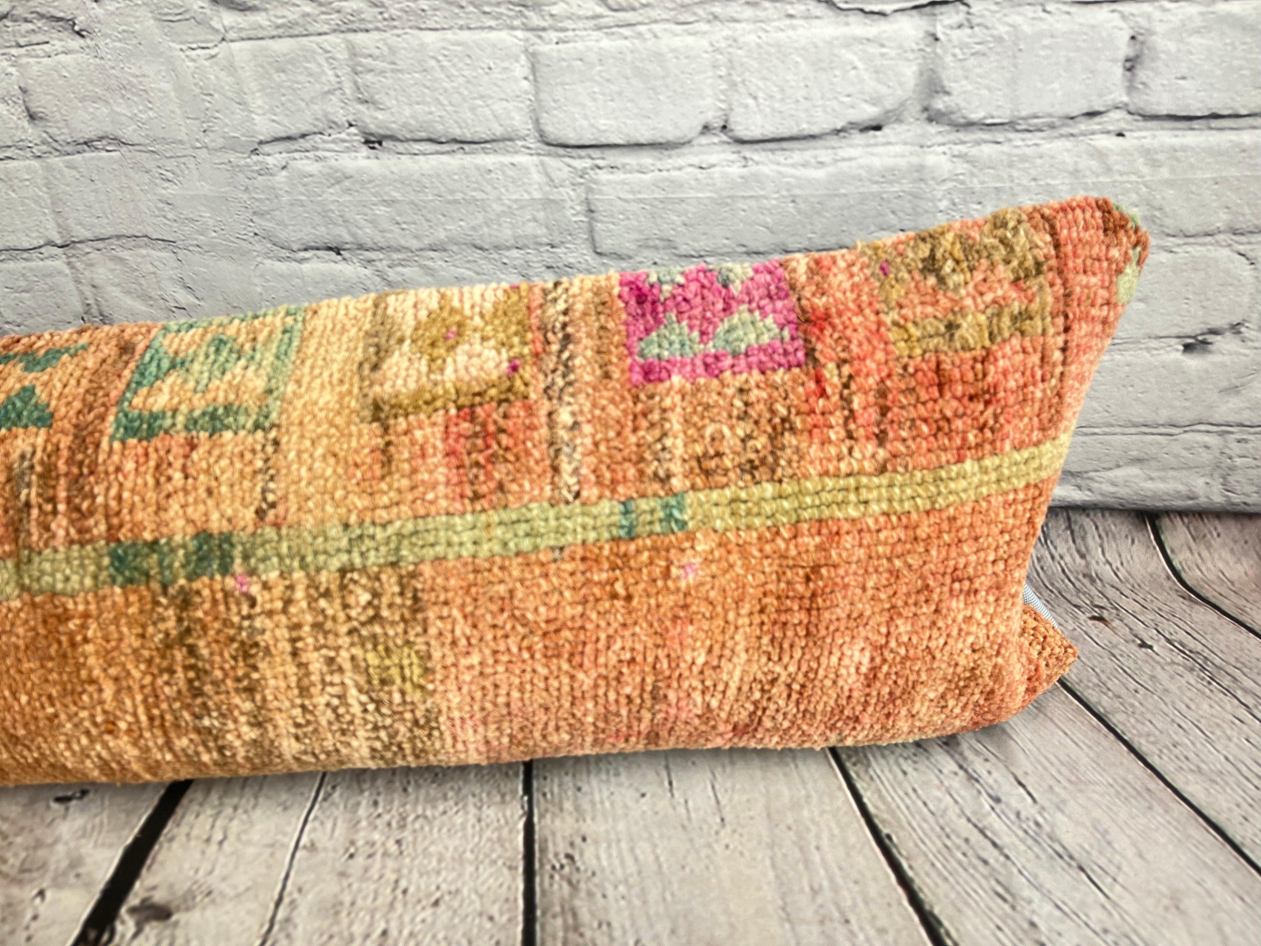 Hand-Knotted 12 x 46 Lumbar Rug Pillow Exotic Splendor Turkish Pillow Cushion Cover #7534 For Sale