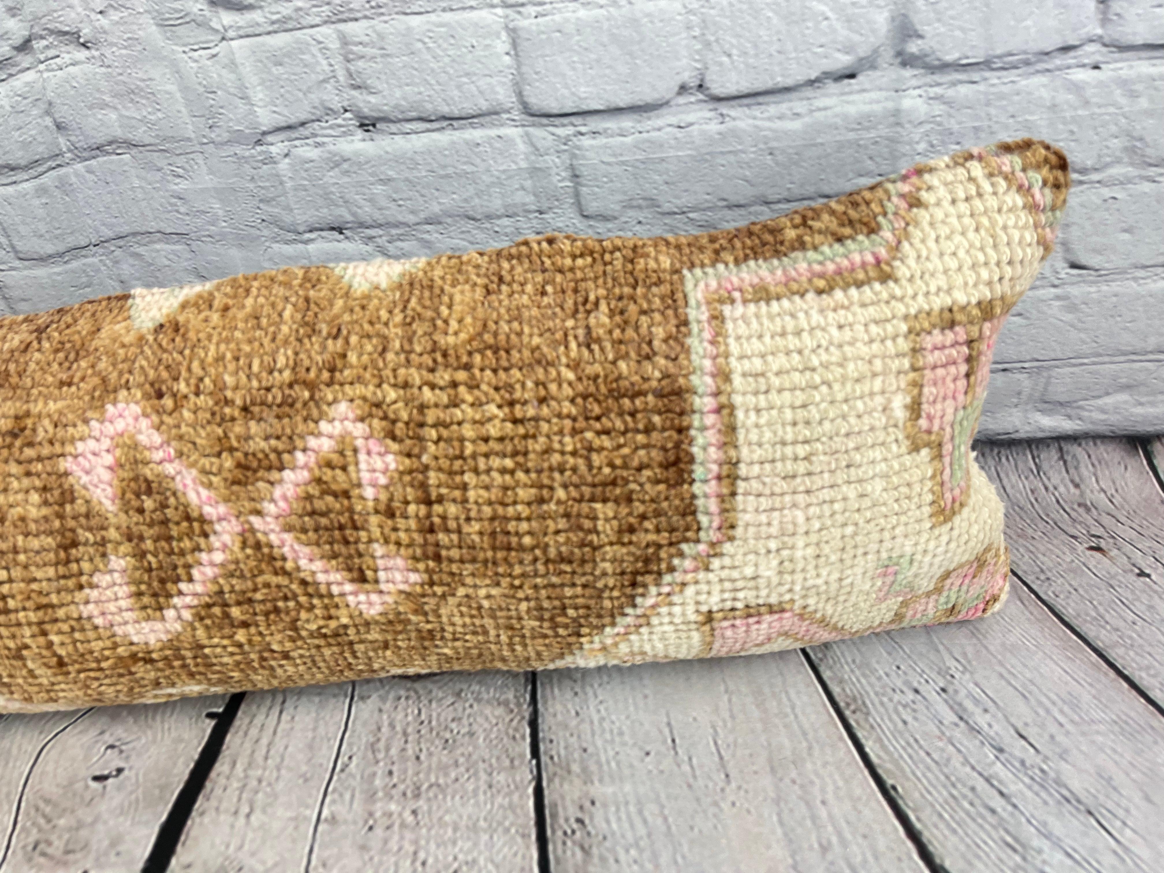 Hand-Knotted 12 x 46 Lumbar Rug Pillow Golden Horizon Turkish Pillow Cushion Cover #7577 For Sale