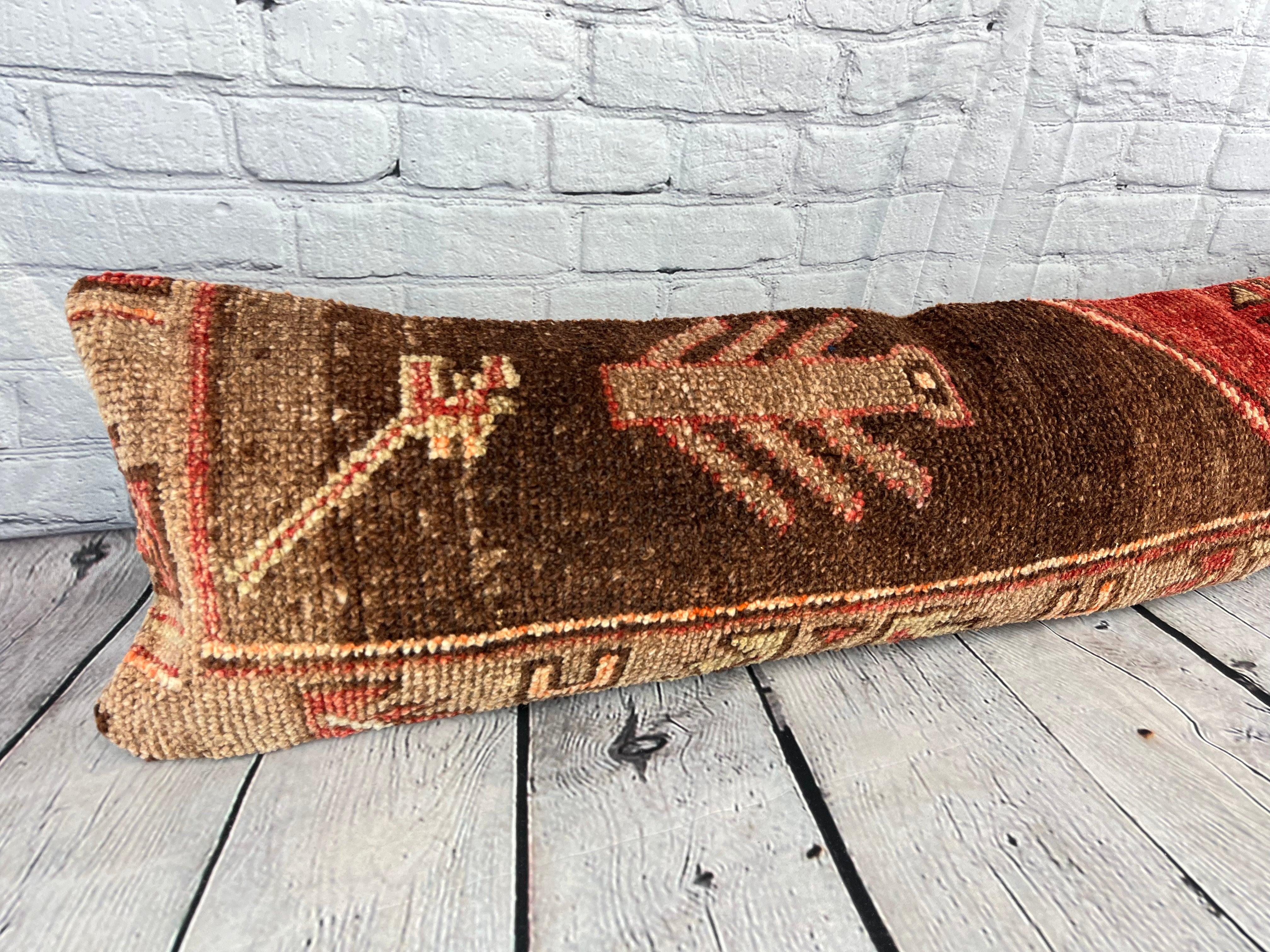 Hand-Knotted 12 x 46 Lumbar Rug Pillow Harmony Retreat Turkish Pillow Cushion Cover #7790 For Sale