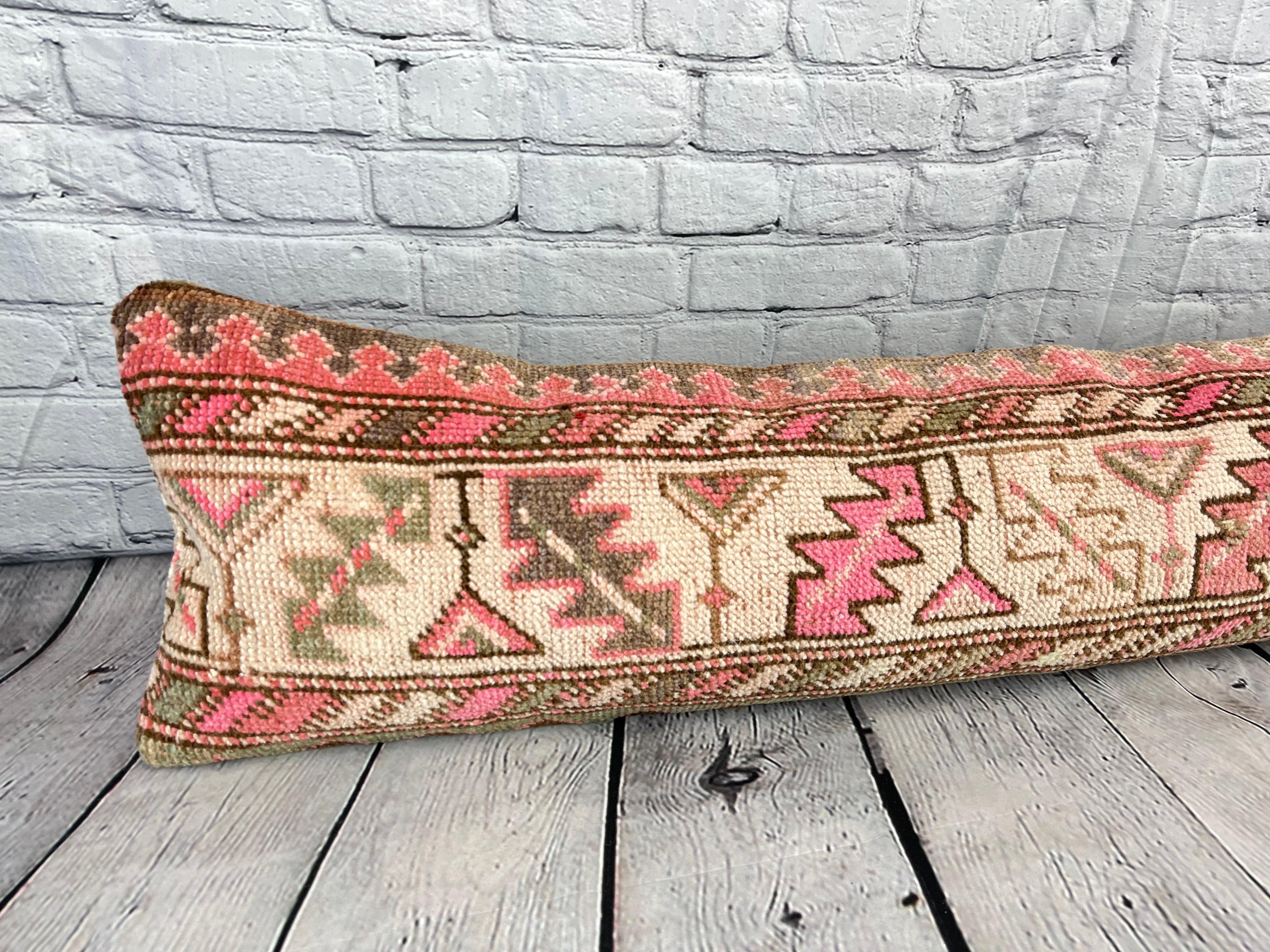 Hand-Knotted 12 x 46 Lumbar Rug Pillow Istanbul Harmony Turkish Pillow Cushion Cover #7792