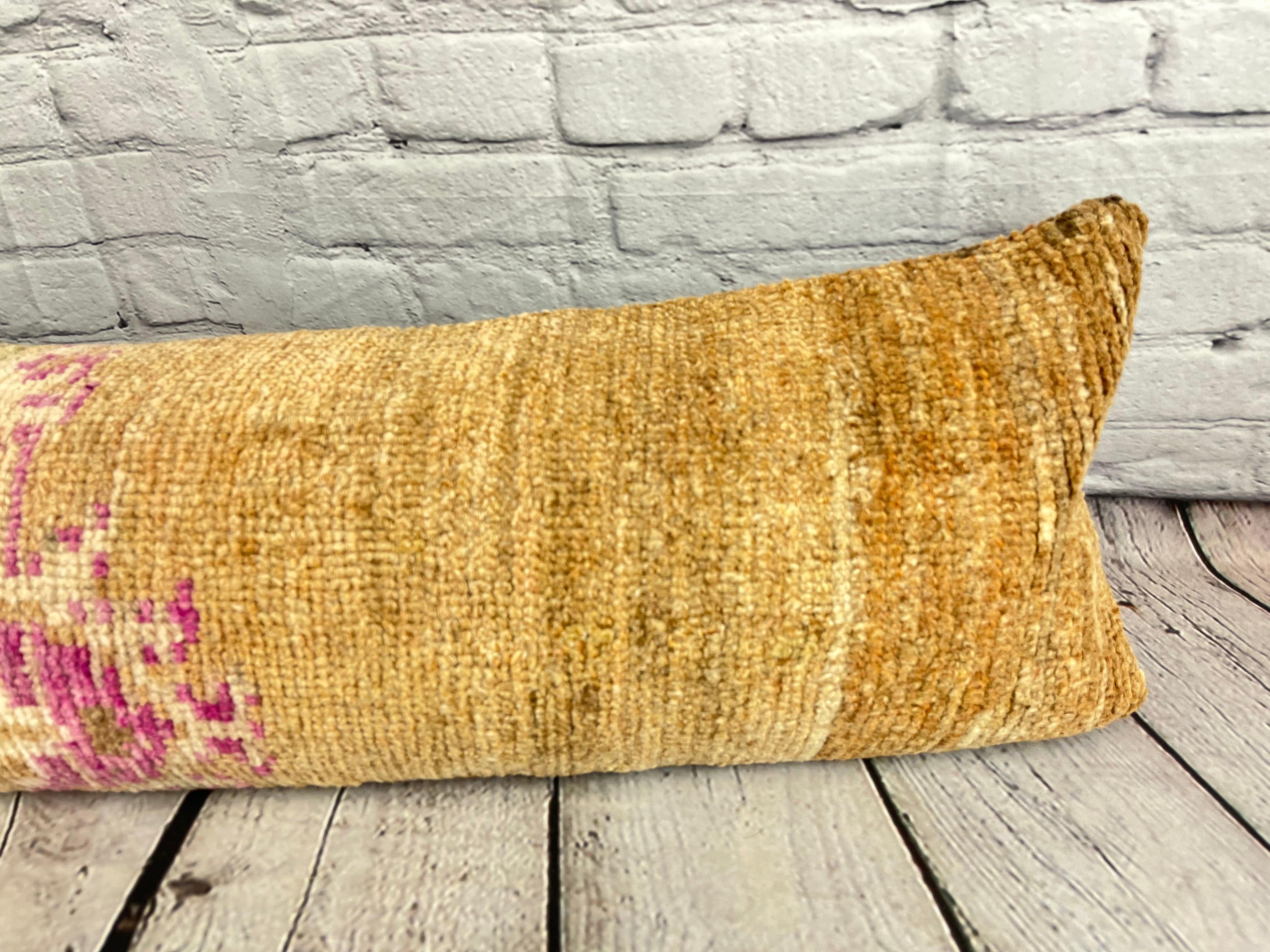 Hand-Knotted 12 x 46 Lumbar Rug Pillow Lush Comfort Turkish Pillow Cushion Cover #7537 For Sale