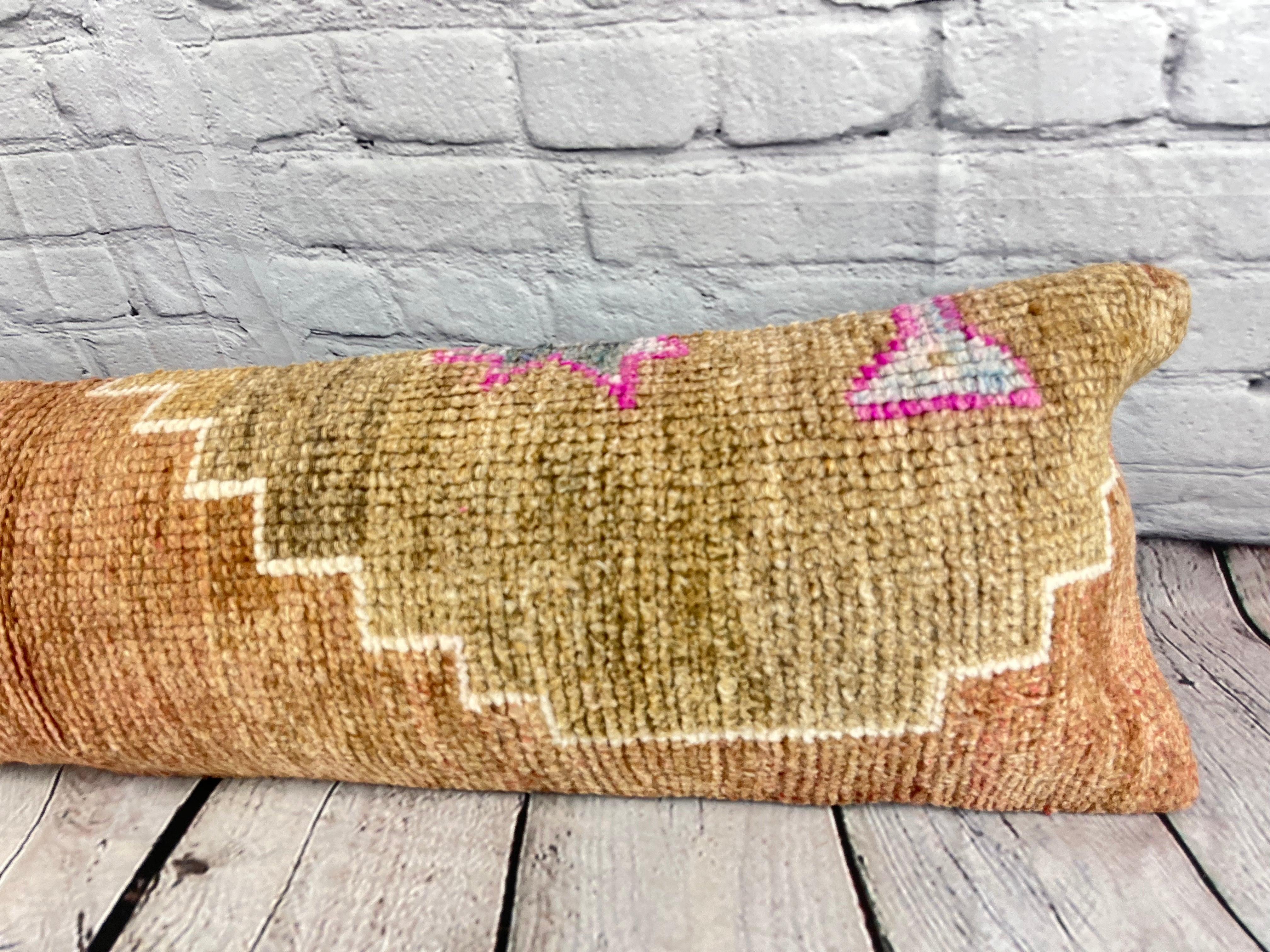 Hand-Knotted 12 x 46 Lumbar Rug Pillow Nomadic Comfort Turkish Pillow Cushion Cover #7561 For Sale
