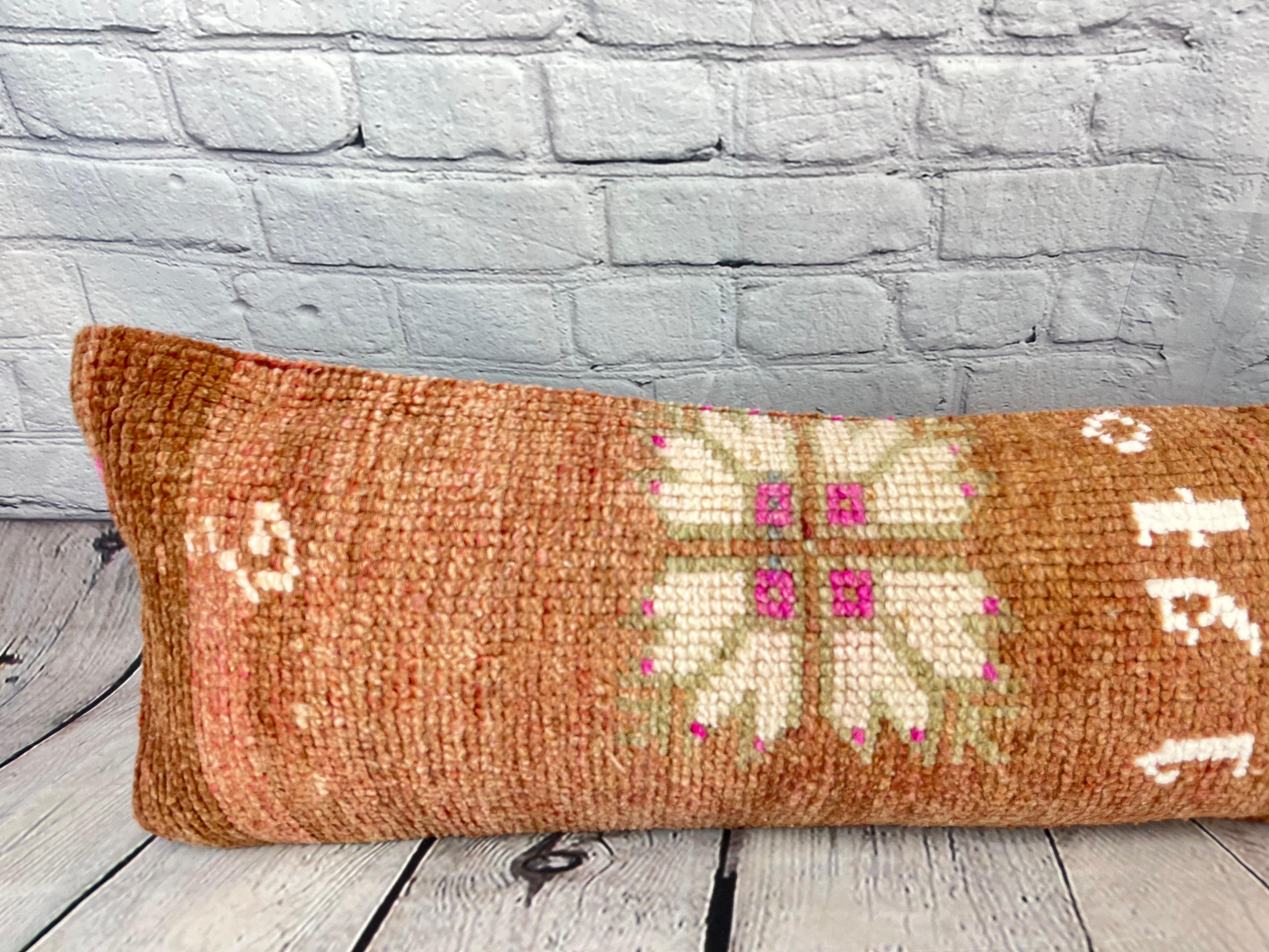 Contemporary 12 x 46 Lumbar Rug Pillow Nomadic Comfort Turkish Pillow Cushion Cover #7561 For Sale