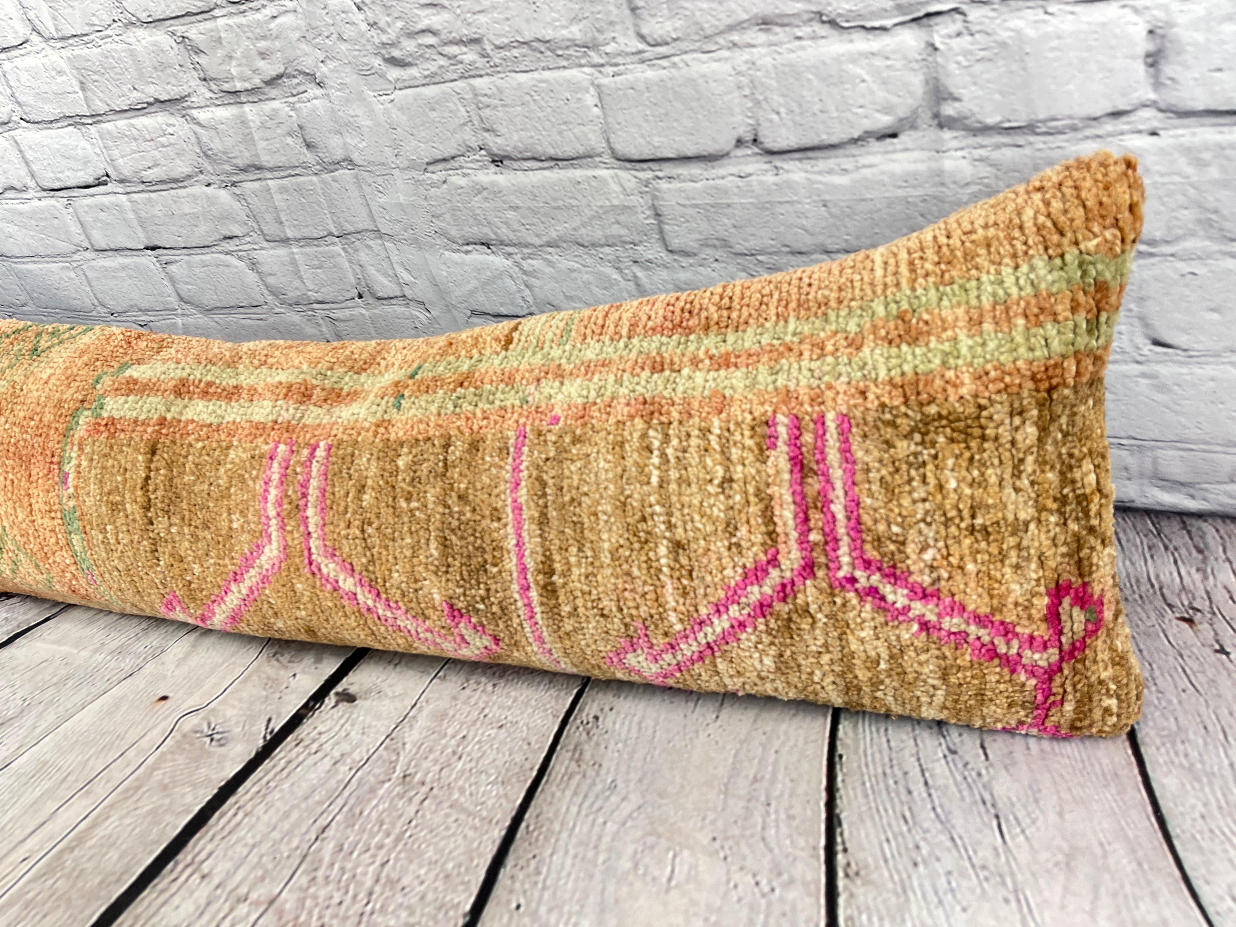 Annodato a mano 12 x 46 Cuscino tappeto lombare Tesori tessili Cuscino turco Copricuscino #7554 in vendita