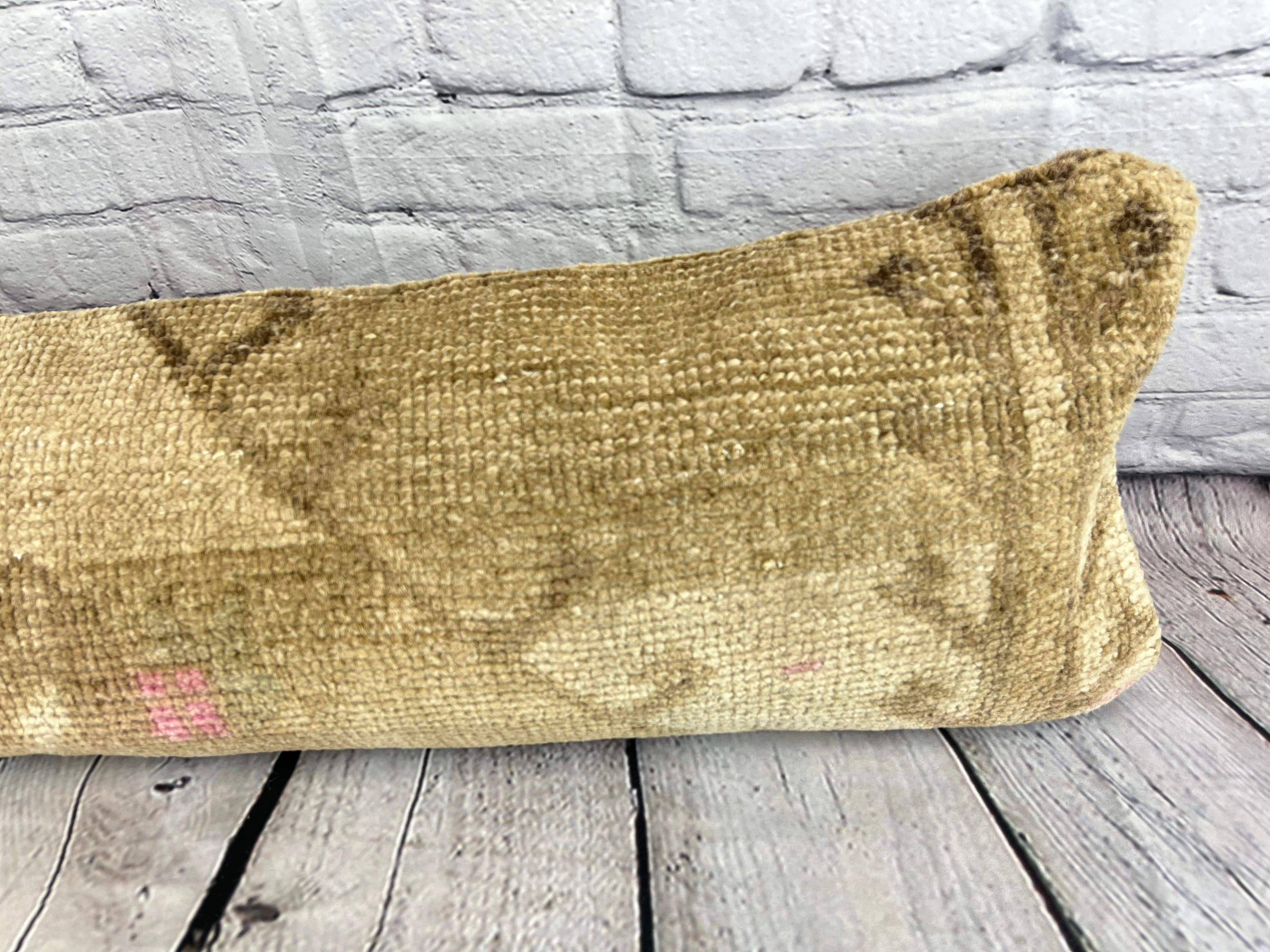 Hand-Knotted 12 x 46 Lumbar Rug Pillow Turkish Tapestries Turkish Pillow Cushion Cover #7760 For Sale