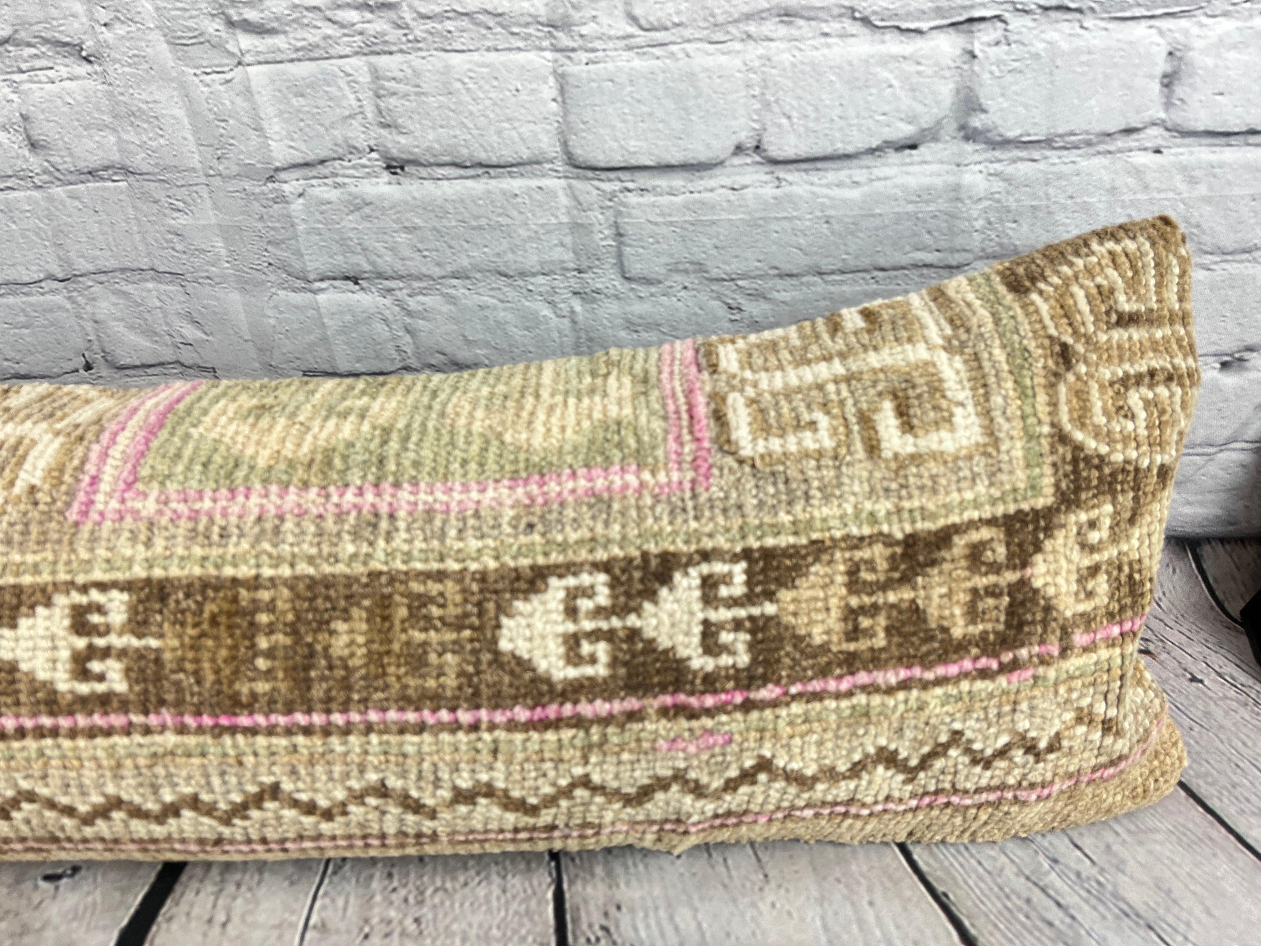 Hand-Knotted 12 x 46 Lumbar Rug Pillow Turkish Tapestry Turkish Pillow Cushion Cover #7546 For Sale