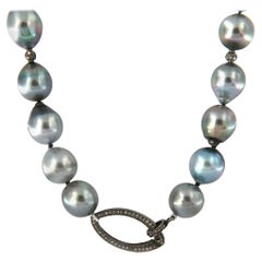 Grey Cultured Tahitian Pearl Strand Necklace with Sterling Spacer