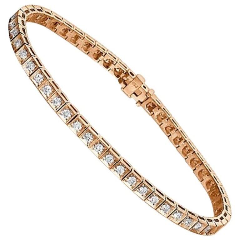Round Cut 1.20 Carat 14 Karat Rose Gold Round Diamond Bracelet, Tennis Bracelet