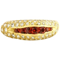1.20 Carat 18 Karat Gold Spessartine Garnet Diamond Asymmetrical Band Ring 1.20 Carat 18 Karat Gold Spessartine Garnet Diamond Asymmetrical Band Ring