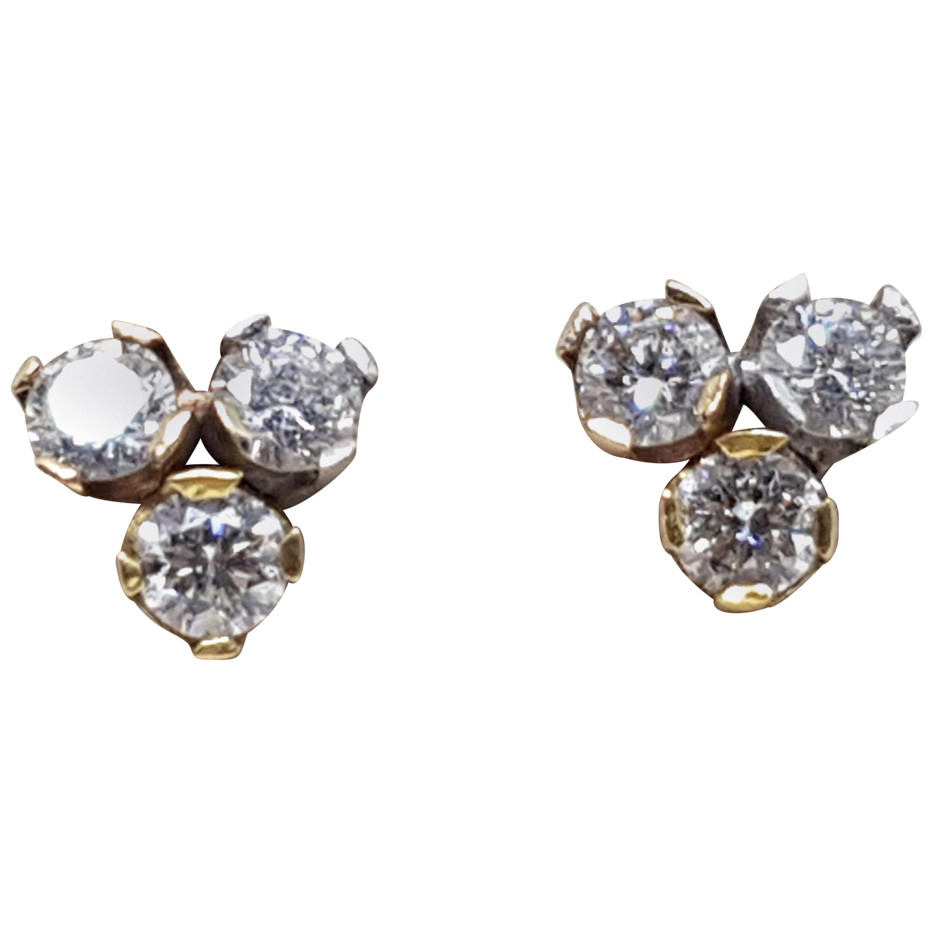 1.20 Carat 3 Color Gold Stud Studs Earrings For Sale