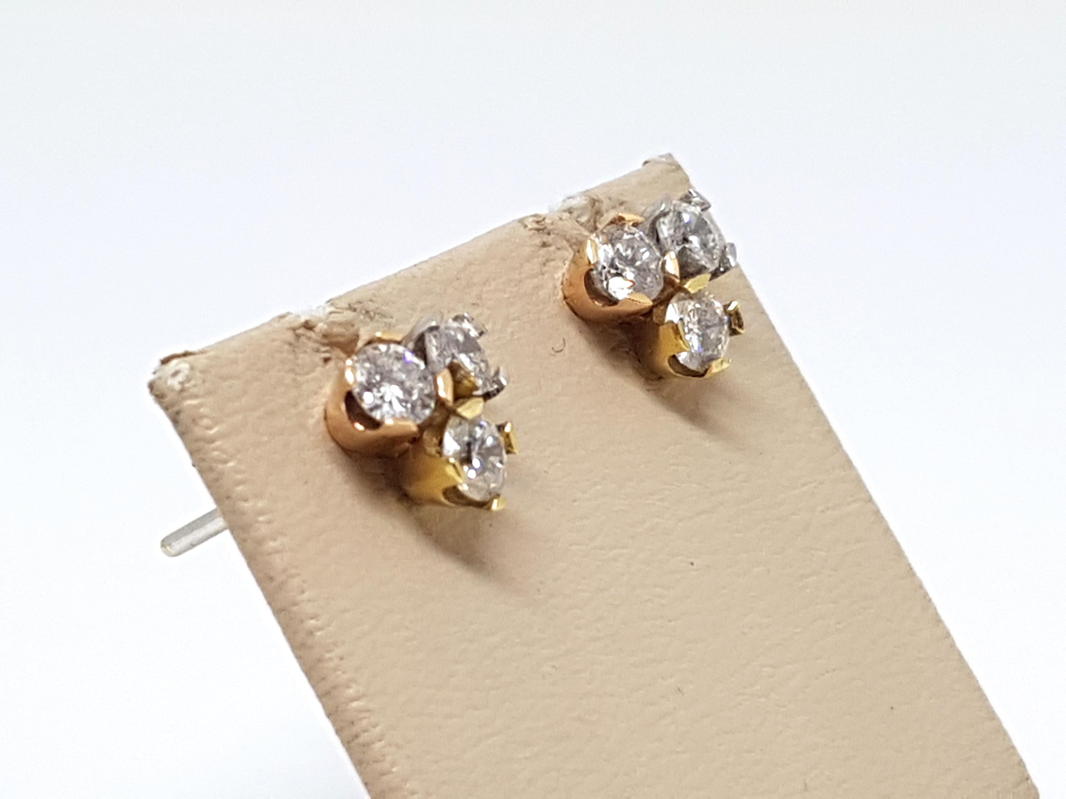 Contemporary 1.20 Carat 3 Color Gold Stud Studs Earrings For Sale